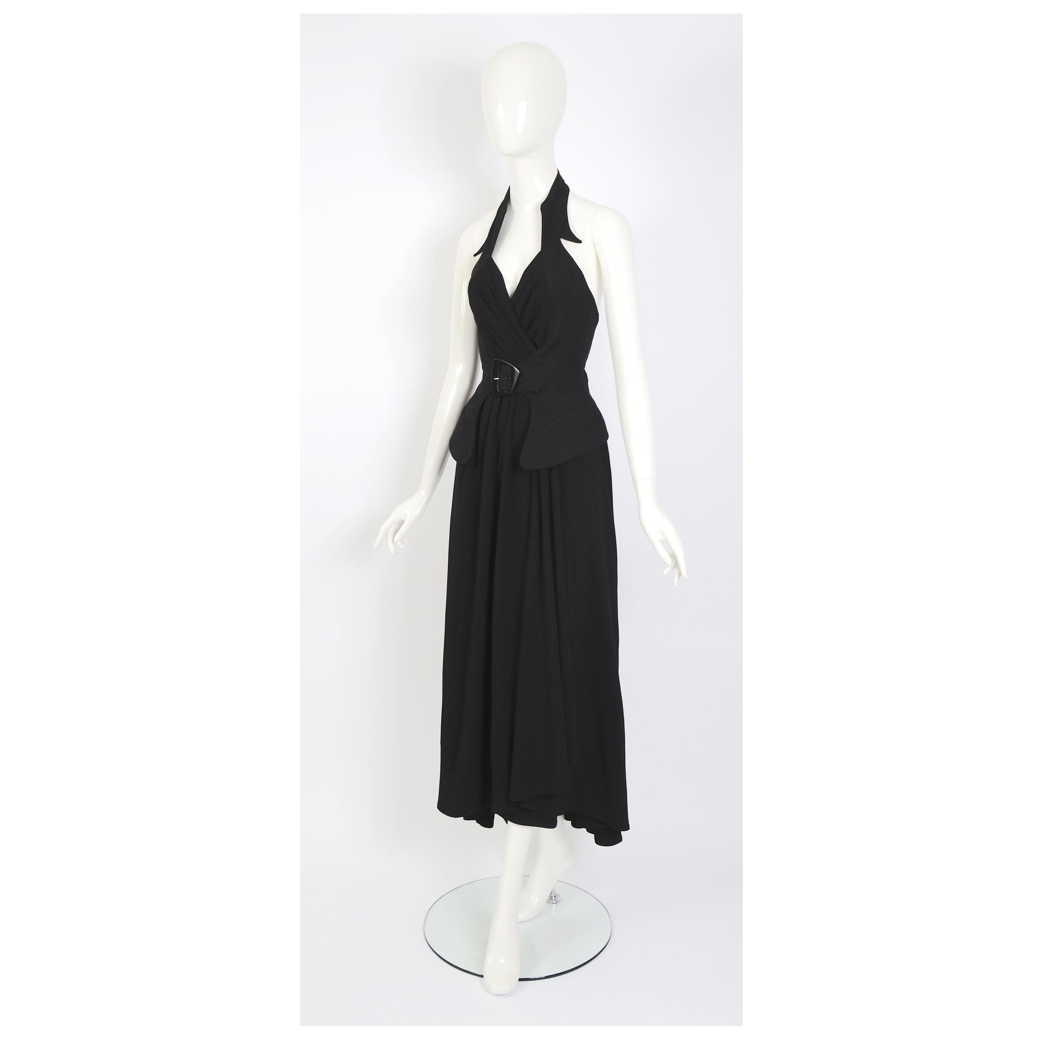 Thierry Mugler 80s vintage black skirt with attached signature belted halter top For Sale 8