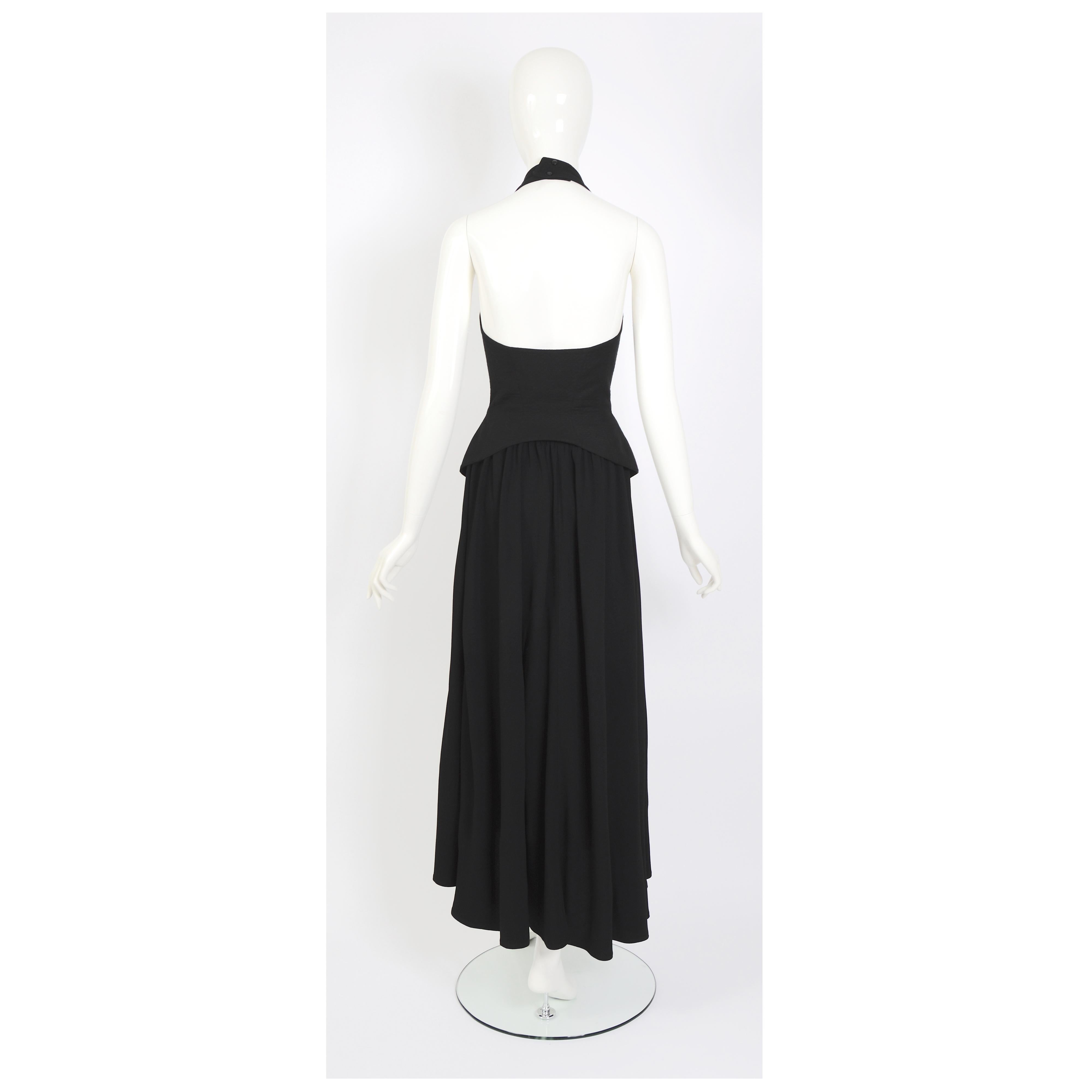 Thierry Mugler 80s vintage black skirt with attached signature belted halter top In Excellent Condition For Sale In Antwerp, BE