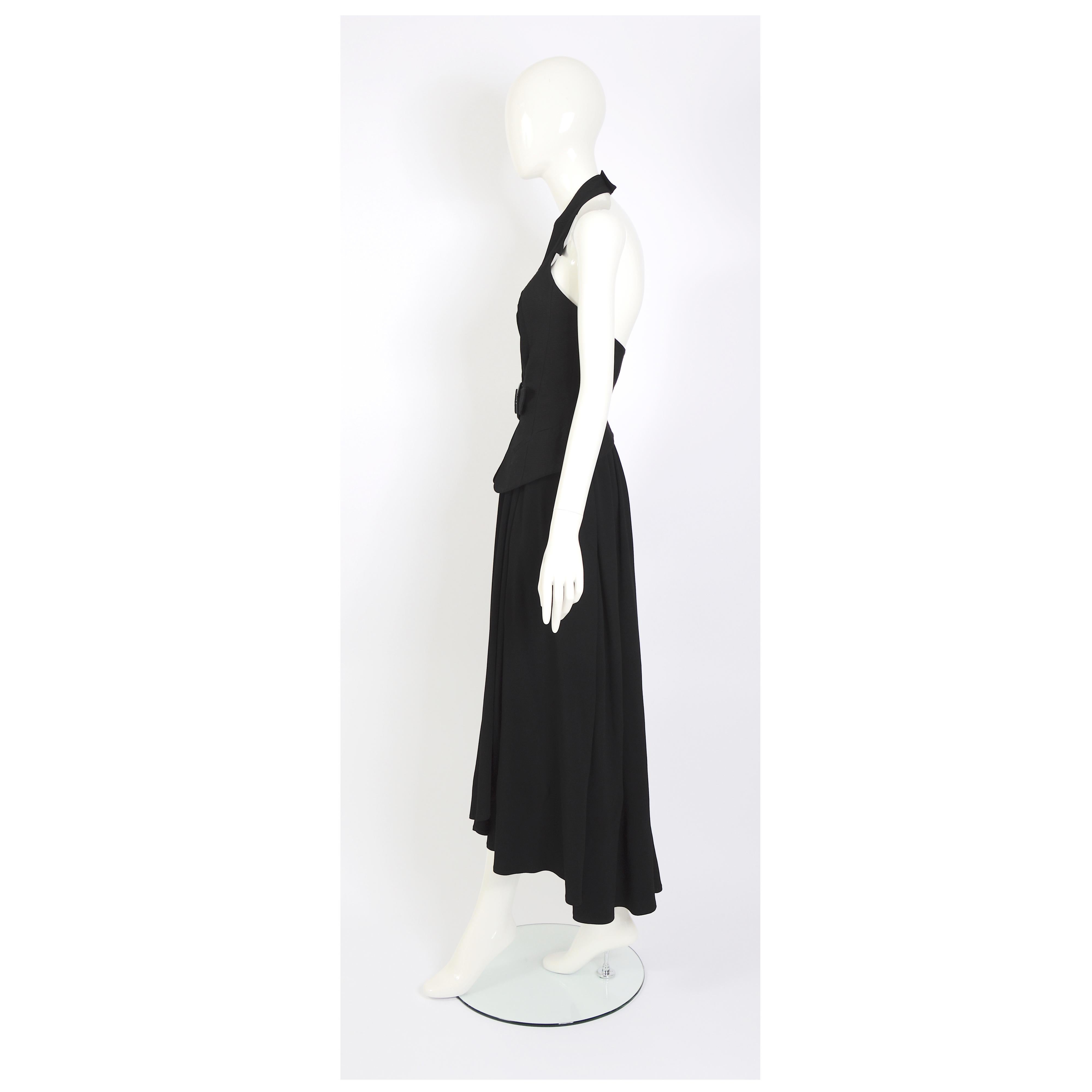 Women's Thierry Mugler 80s vintage black skirt with attached signature belted halter top For Sale