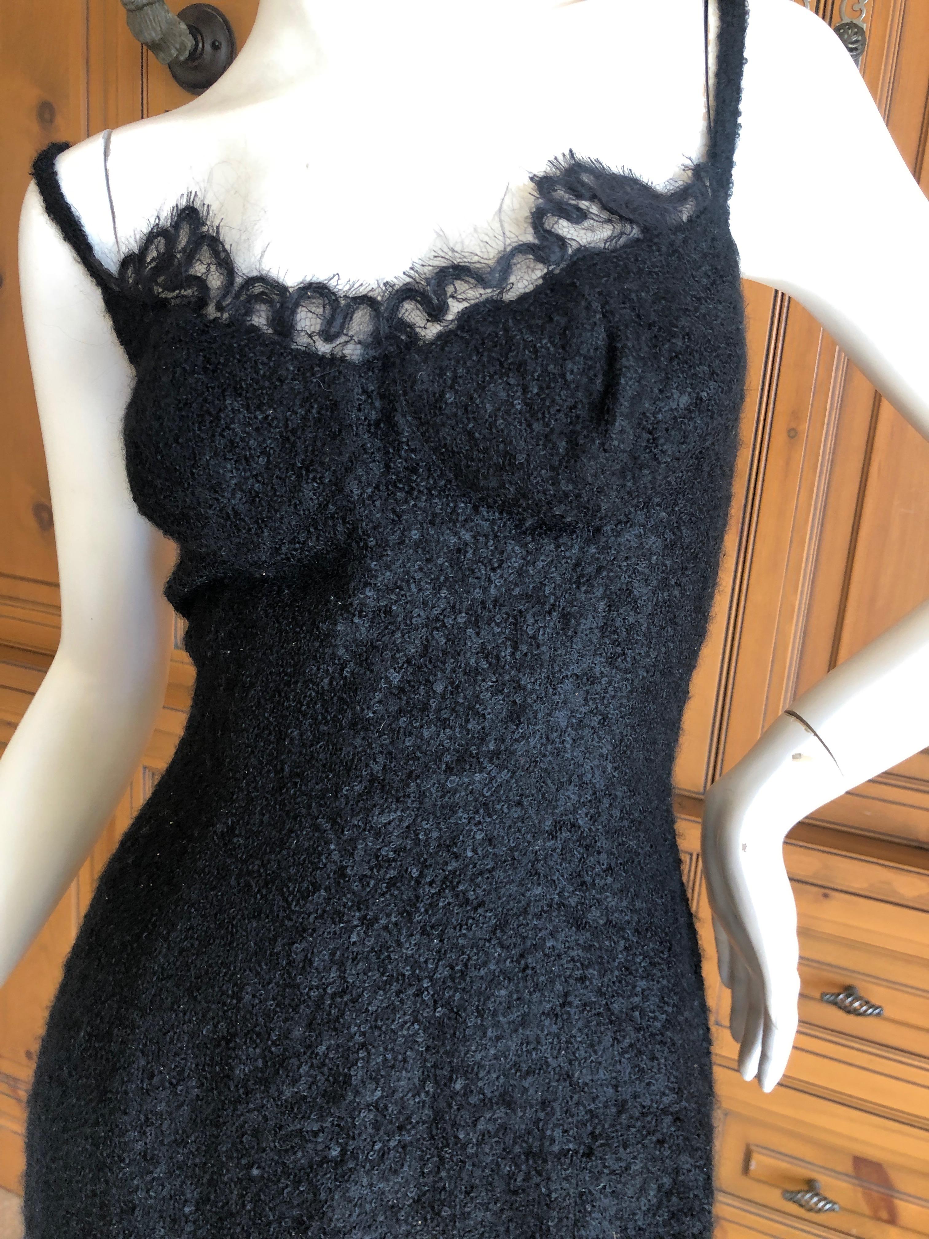 Thierry Mugler 90's Black Mohair Boucle Lace Trimmed Cocktail Dress
 New with tags , it retailed for $2800
 Size 36
  Bust 36