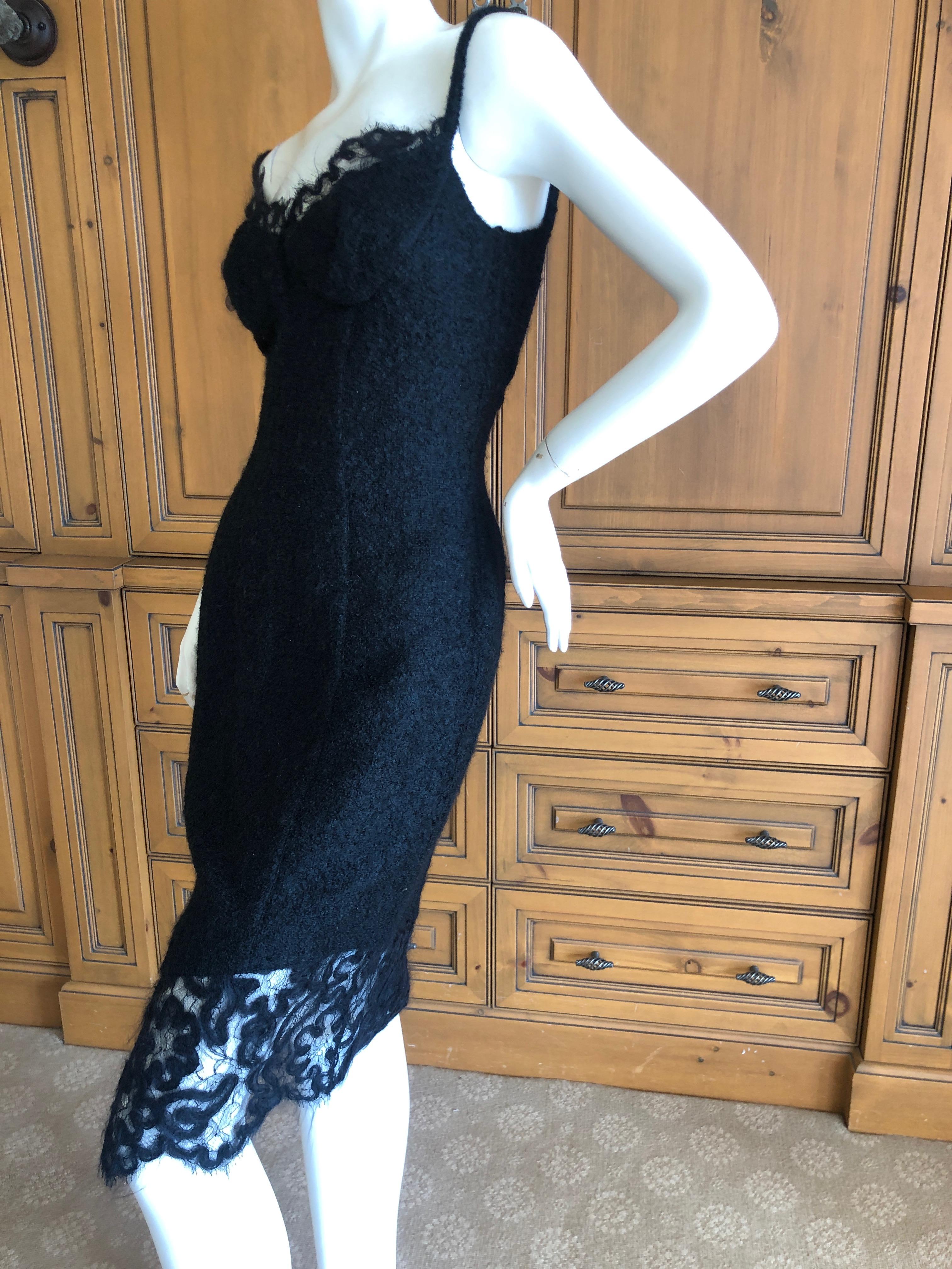 Women's Thierry Mugler 90's Black Mohair Boucle Lace Trimmed Cocktail Dress NWT For Sale