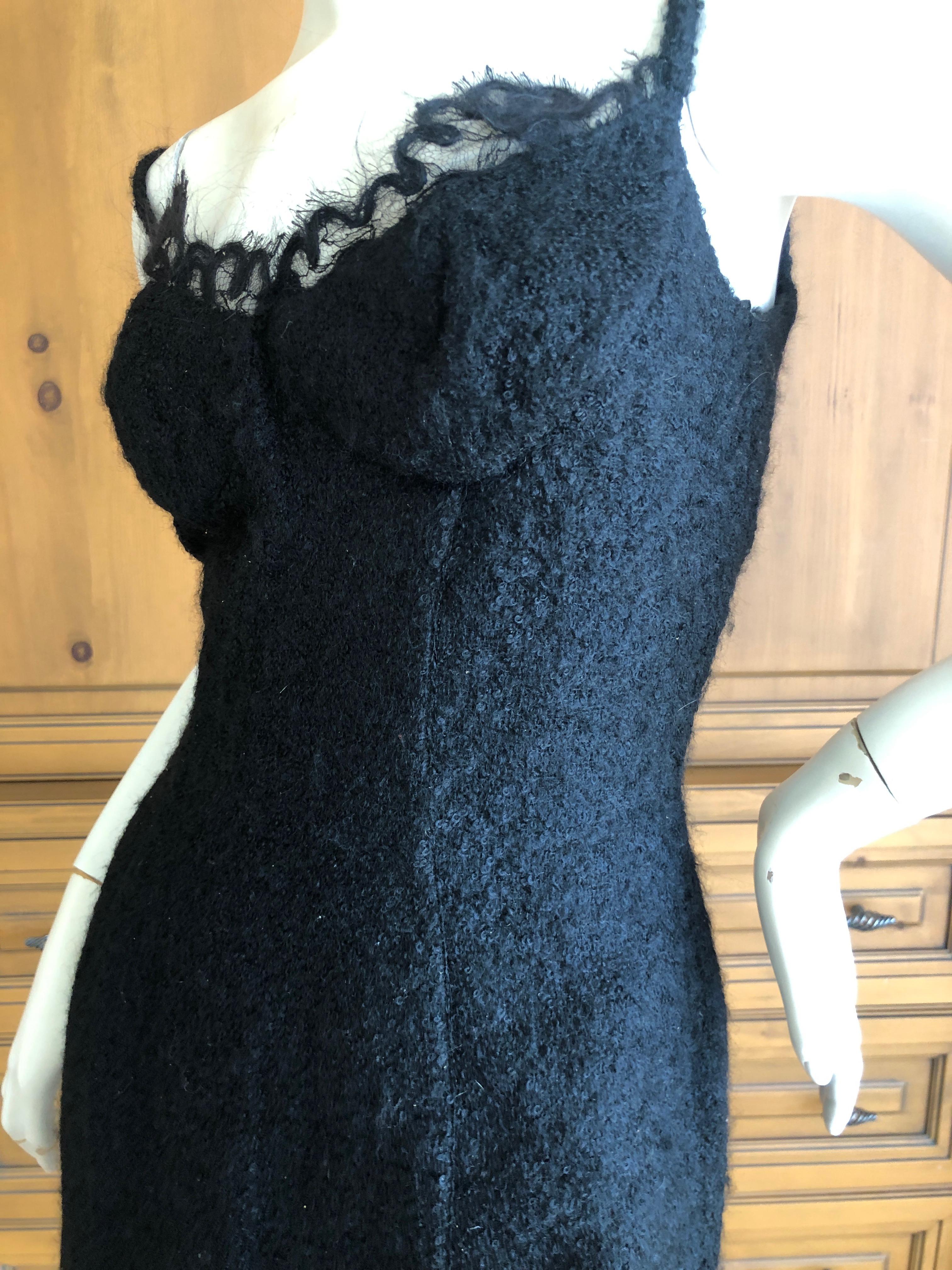 Thierry Mugler 90's Black Mohair Boucle Lace Trimmed Cocktail Dress NWT For Sale 1