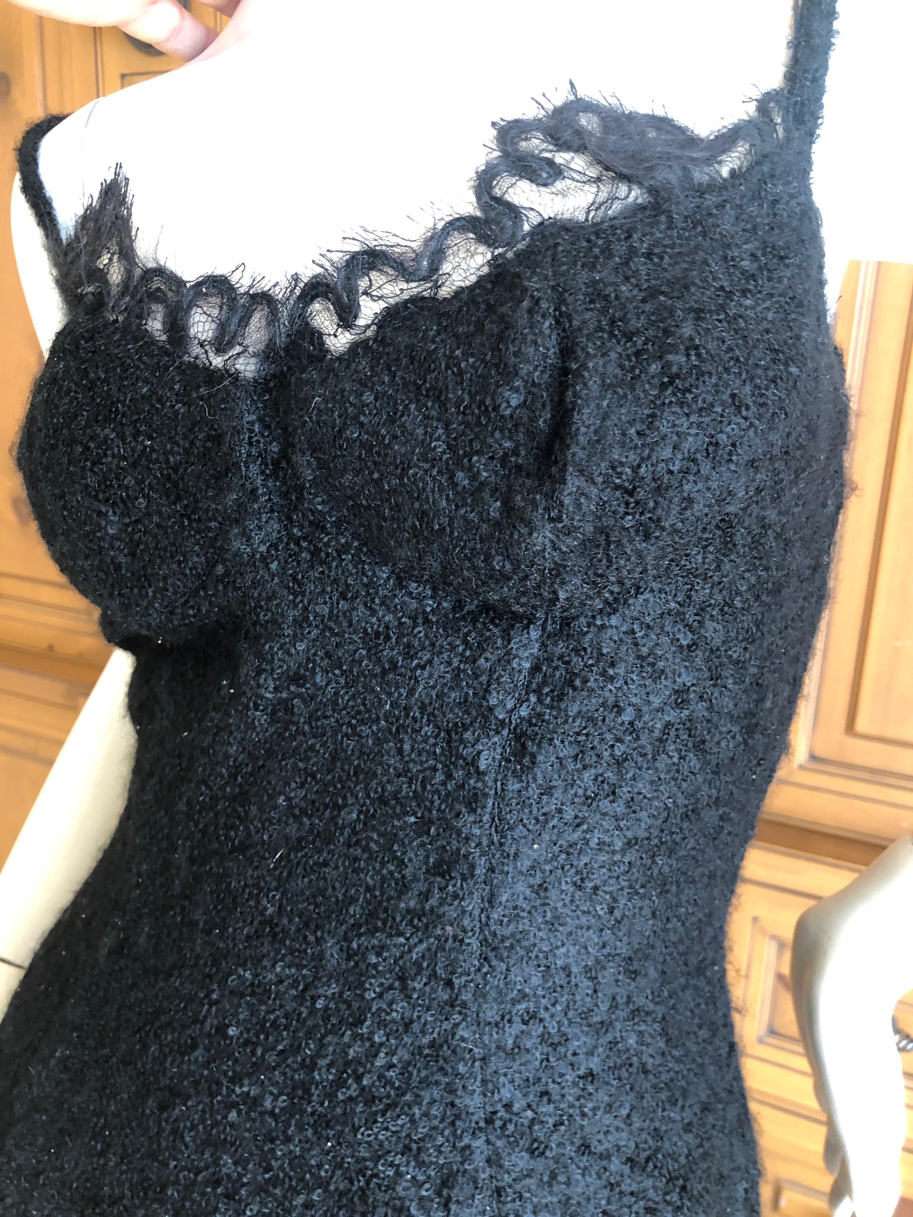Thierry Mugler 90's Black Mohair Boucle Lace Trimmed Cocktail Dress NWT For Sale 2
