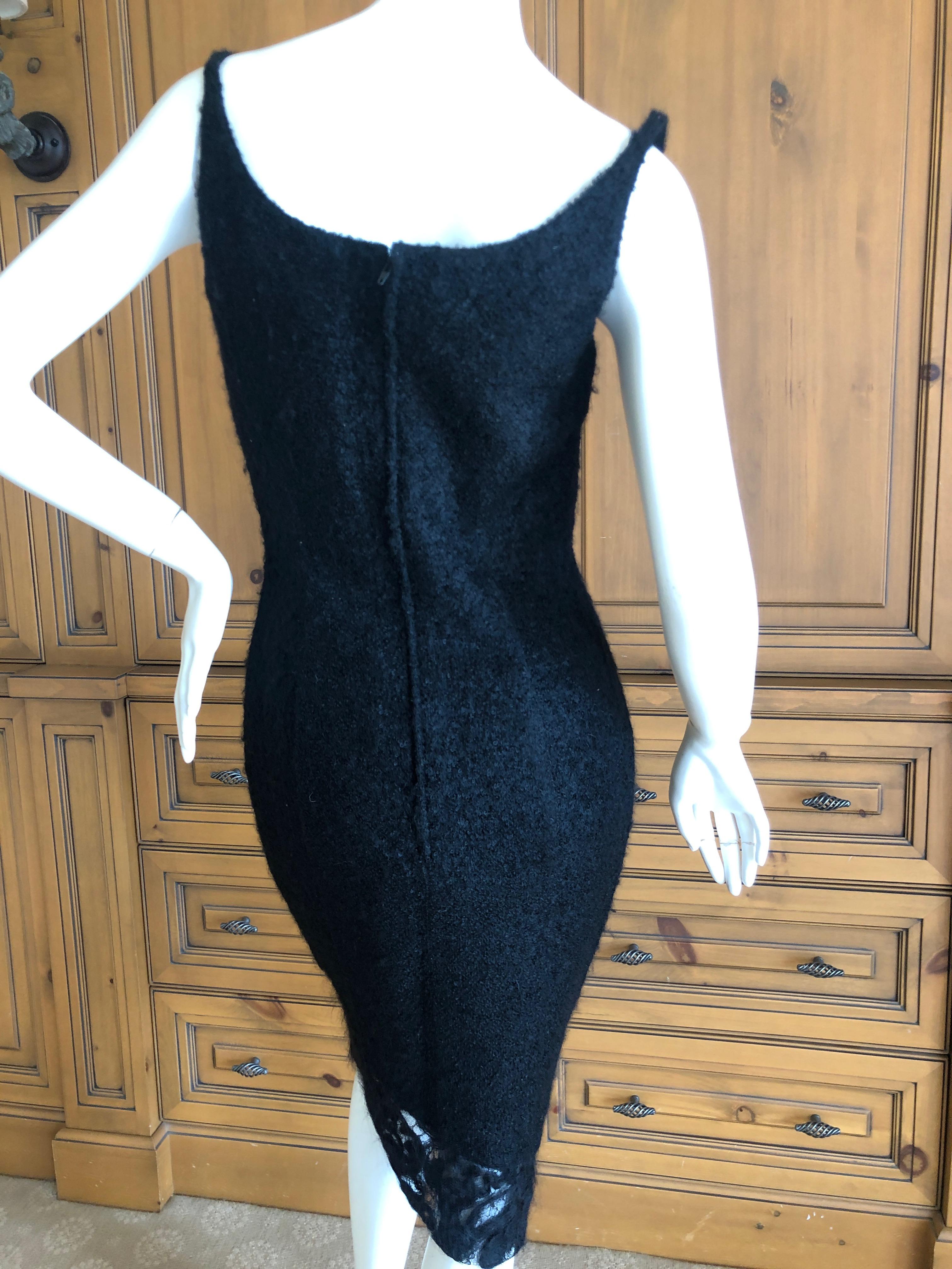 Thierry Mugler 90's Black Mohair Boucle Lace Trimmed Cocktail Dress NWT For Sale 3