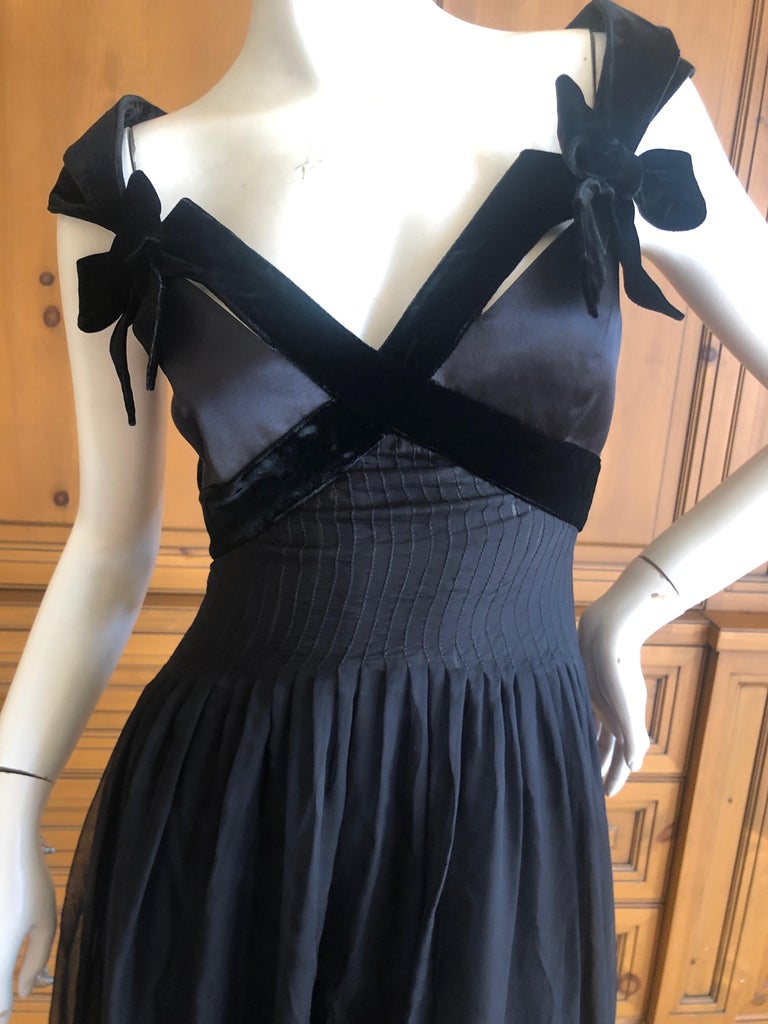 Thierry Mugler 90's Black Velvet Accented Pleated Black Cocktail Dress ...