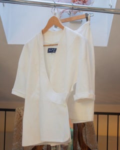 Thierry Mugler Activ 90's white cotton dramatic architectural skirt suit