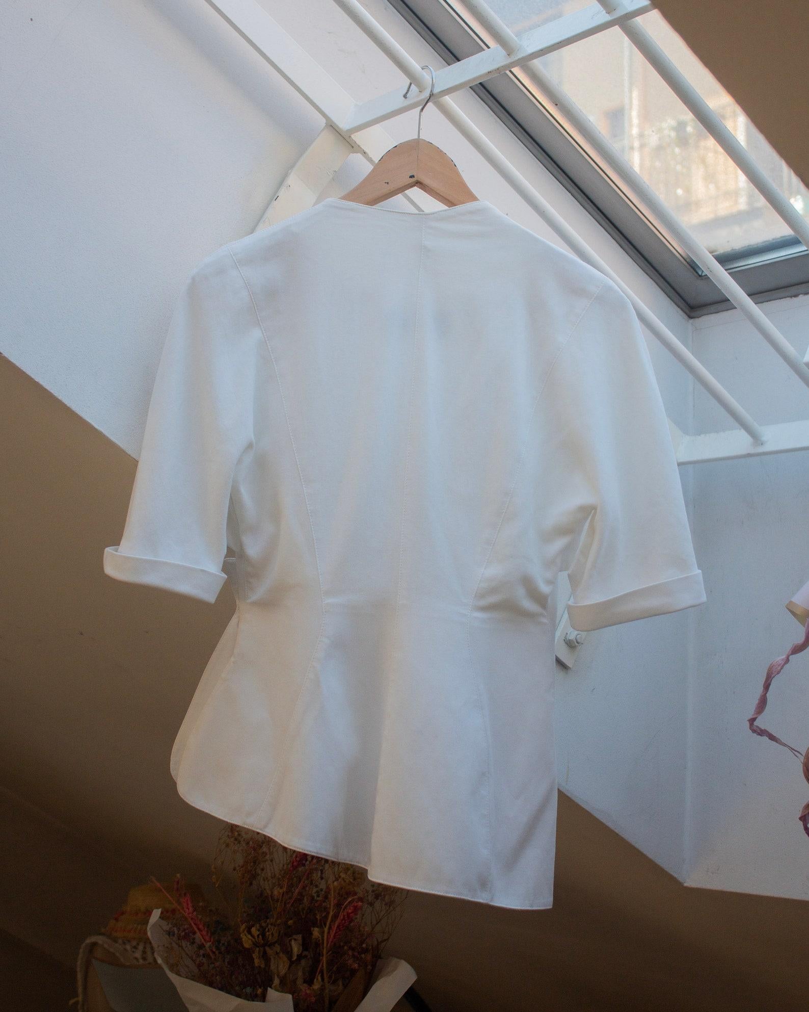Thierry Mugler Activ 90's white cotton dramatic architectural skirt suit In Good Condition For Sale In Milano, IT