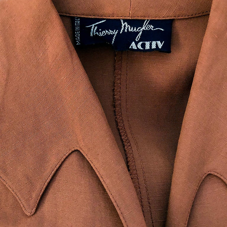 Thierry Mugler Activ - Rare 1980s Vintage Dress -Tobacco Linen