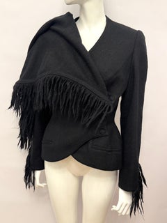 Thierry mugler Archival 1999 black mohair and wool fringe scarf jacket