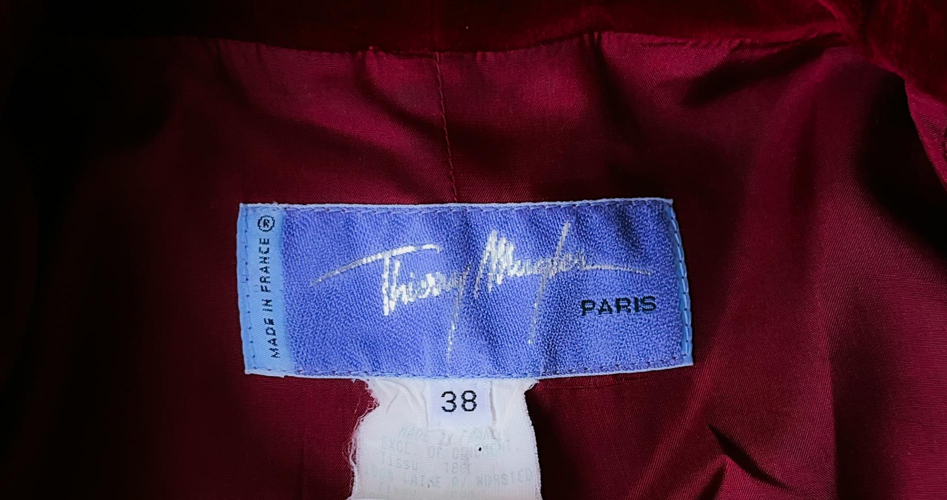 Thierry Mugler Archival FW 1997 Jacket Dramatic Sculptural Velvet Red For Sale 3