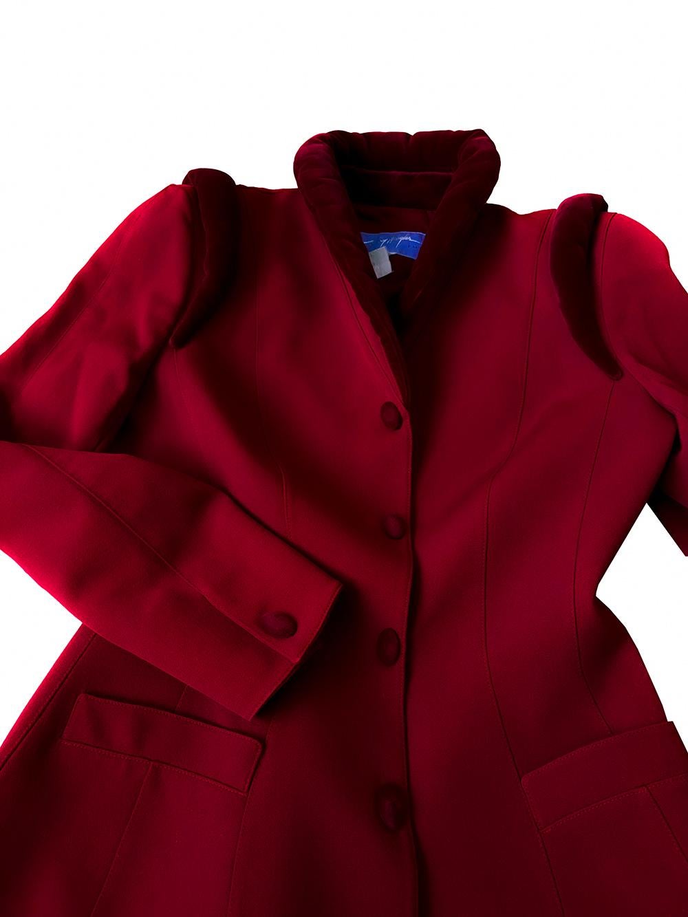 Thierry Mugler Archival FW 1997 Jacket Dramatic Sculptural Velvet Red For Sale 4