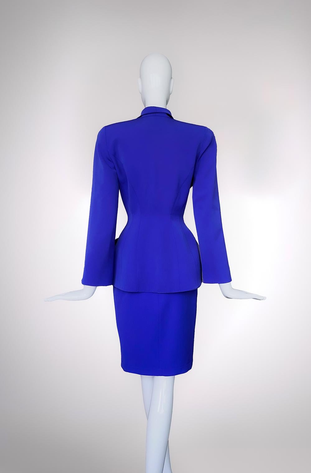Thierry Mugler Archival FW 1996 Skirt Suit Blue Metal Arrows Jacket Skirt For Sale 5