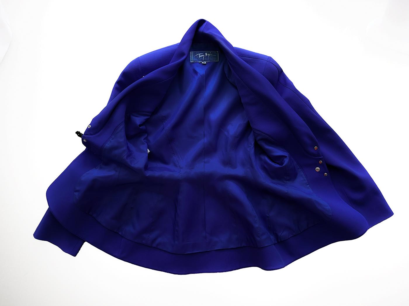 Thierry Mugler Archival FW 1996 Skirt Suit Blue Metal Arrows Jacket Skirt For Sale 6