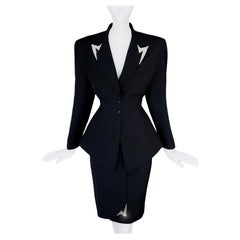 Thierry Mugler Archival SS 1991 Tuta con gonna in metallo argentato Fulmini di guerra
