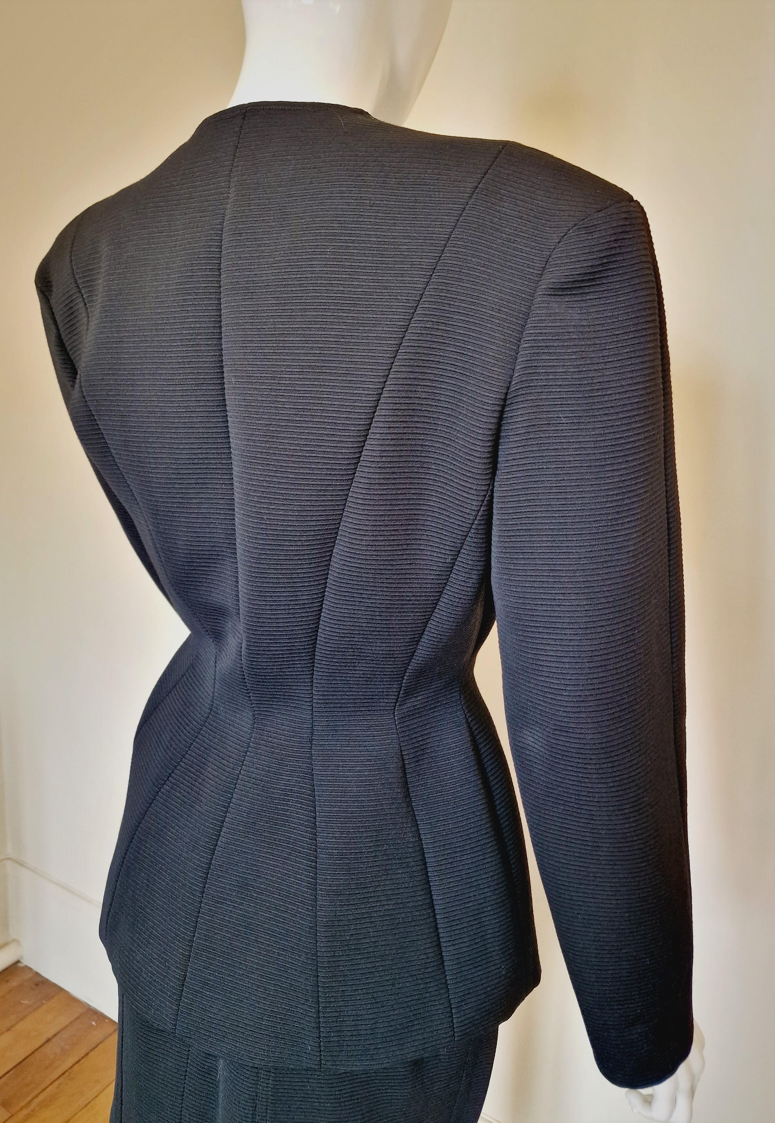 Thierry Mugler Bee Wasp Waist Black Couture Medium Ensemble Blazer Skirt Suit 6