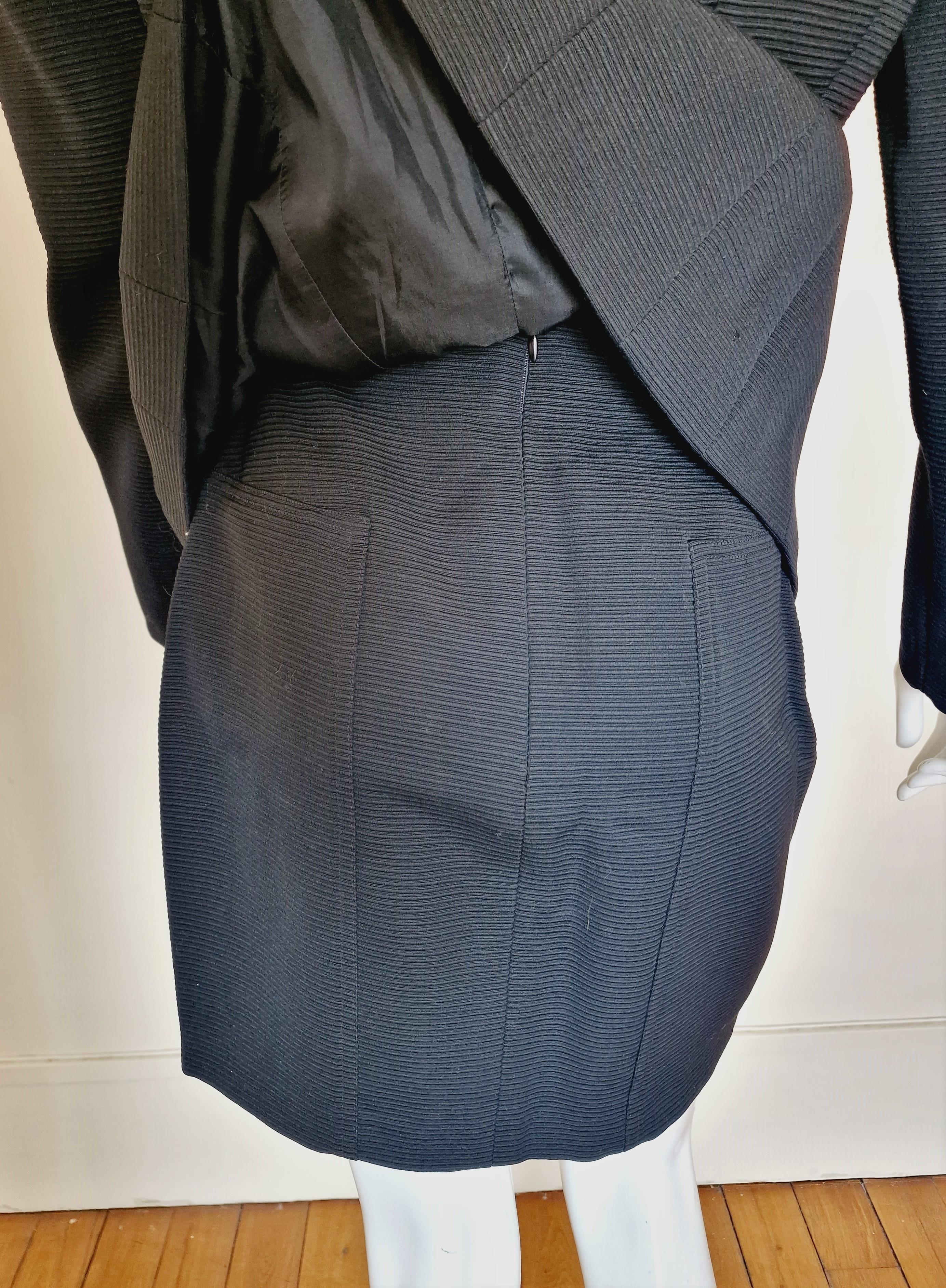 Thierry Mugler Bee Wasp Waist Black Couture Medium Ensemble Blazer Skirt Suit 7