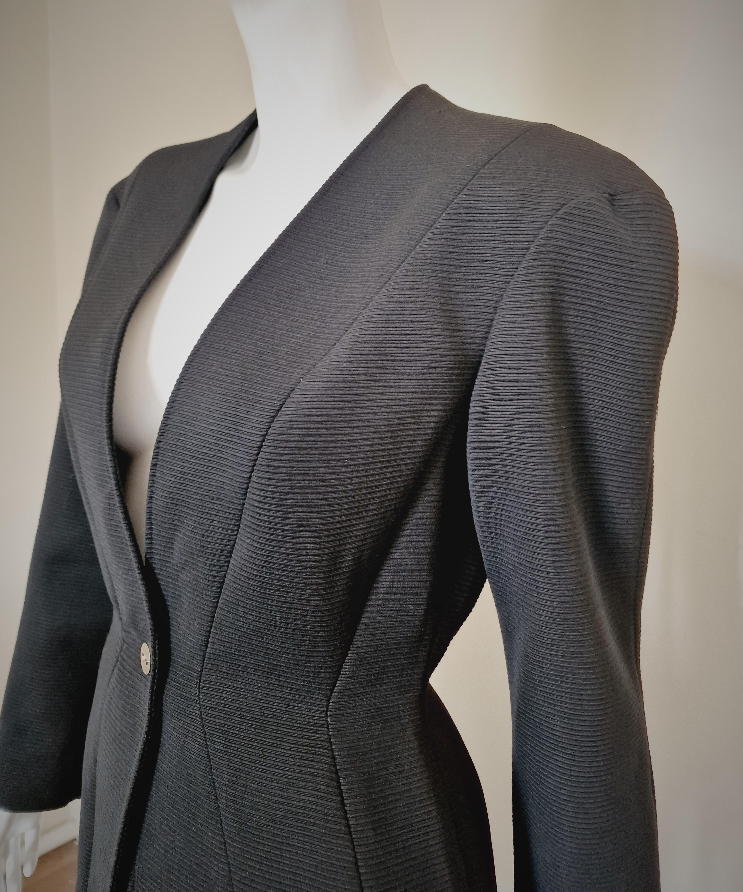Thierry Mugler Bee Wasp Waist Black Couture Medium Ensemble Blazer Skirt Suit 8