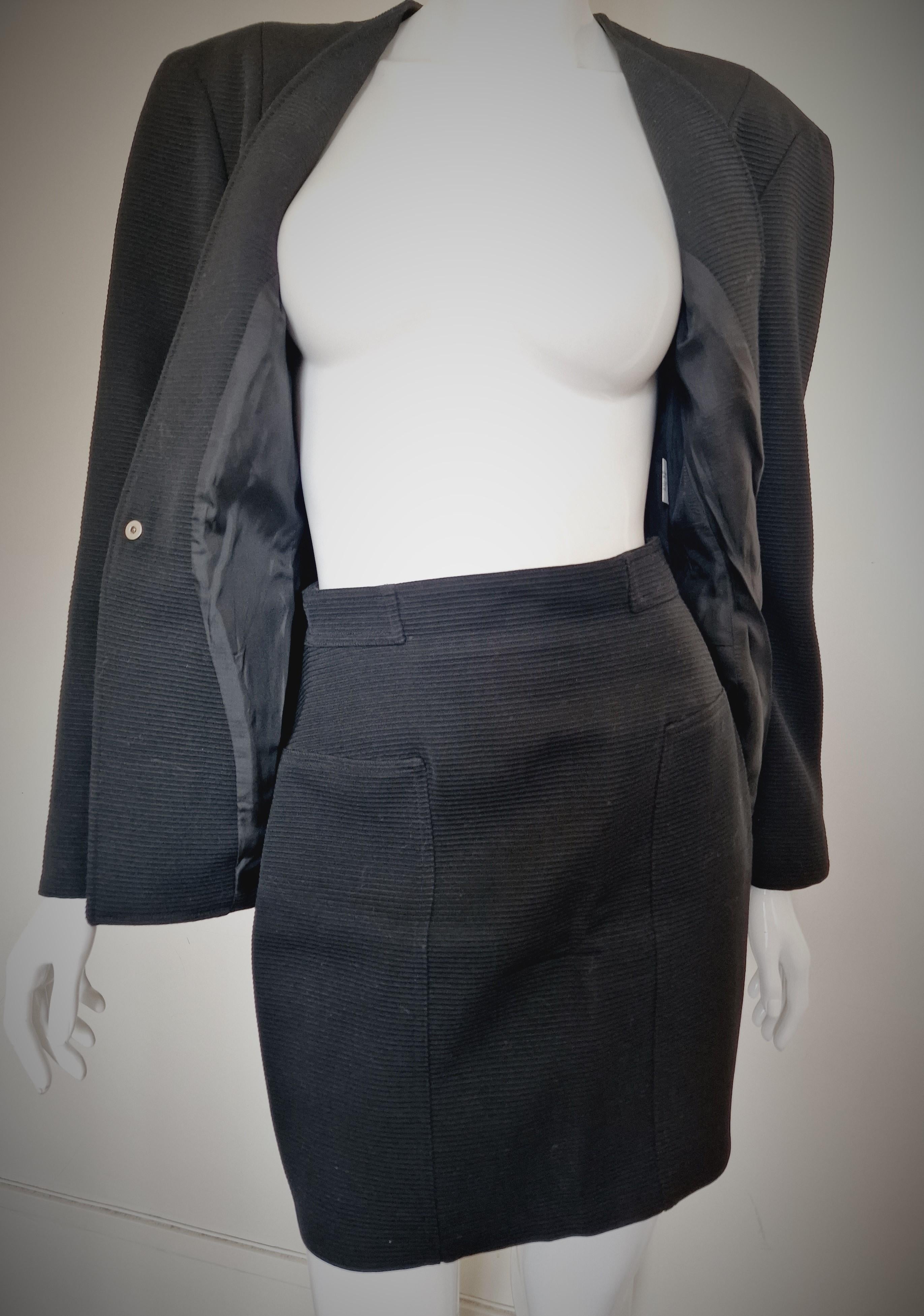 Thierry Mugler Bee Wasp Waist Black Couture Medium Ensemble Blazer Skirt Suit 10