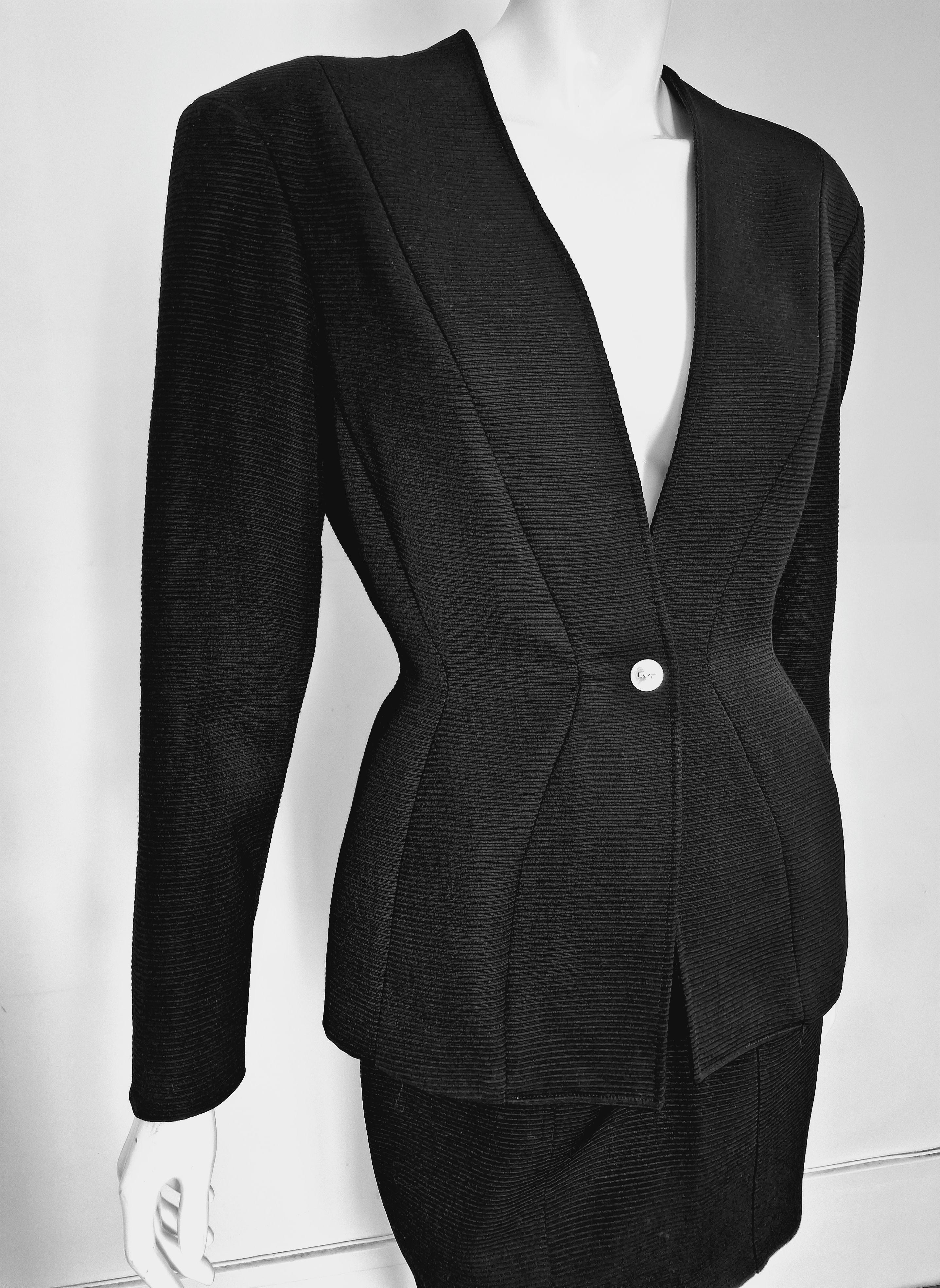 Thierry Mugler Bee Wasp Waist Black Couture Medium Ensemble Blazer Skirt Suit 1