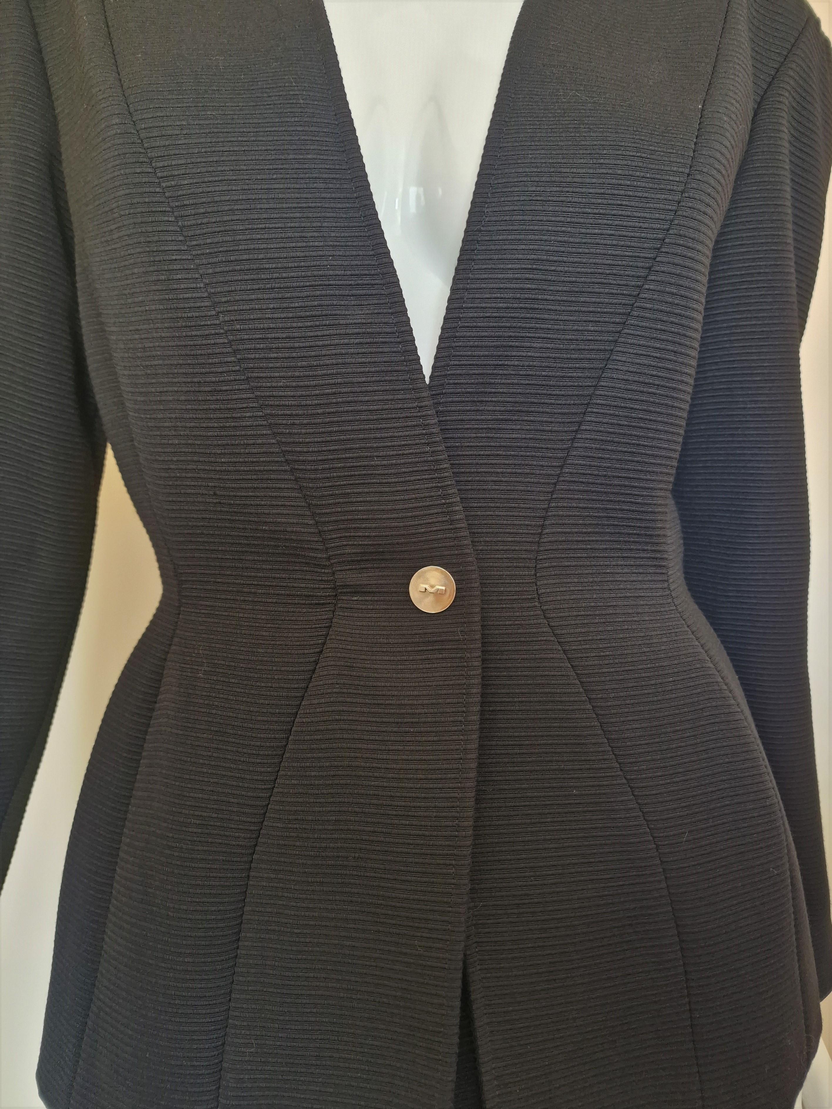 Thierry Mugler Bee Wasp Waist Black Couture Medium Ensemble Blazer Skirt Suit 2