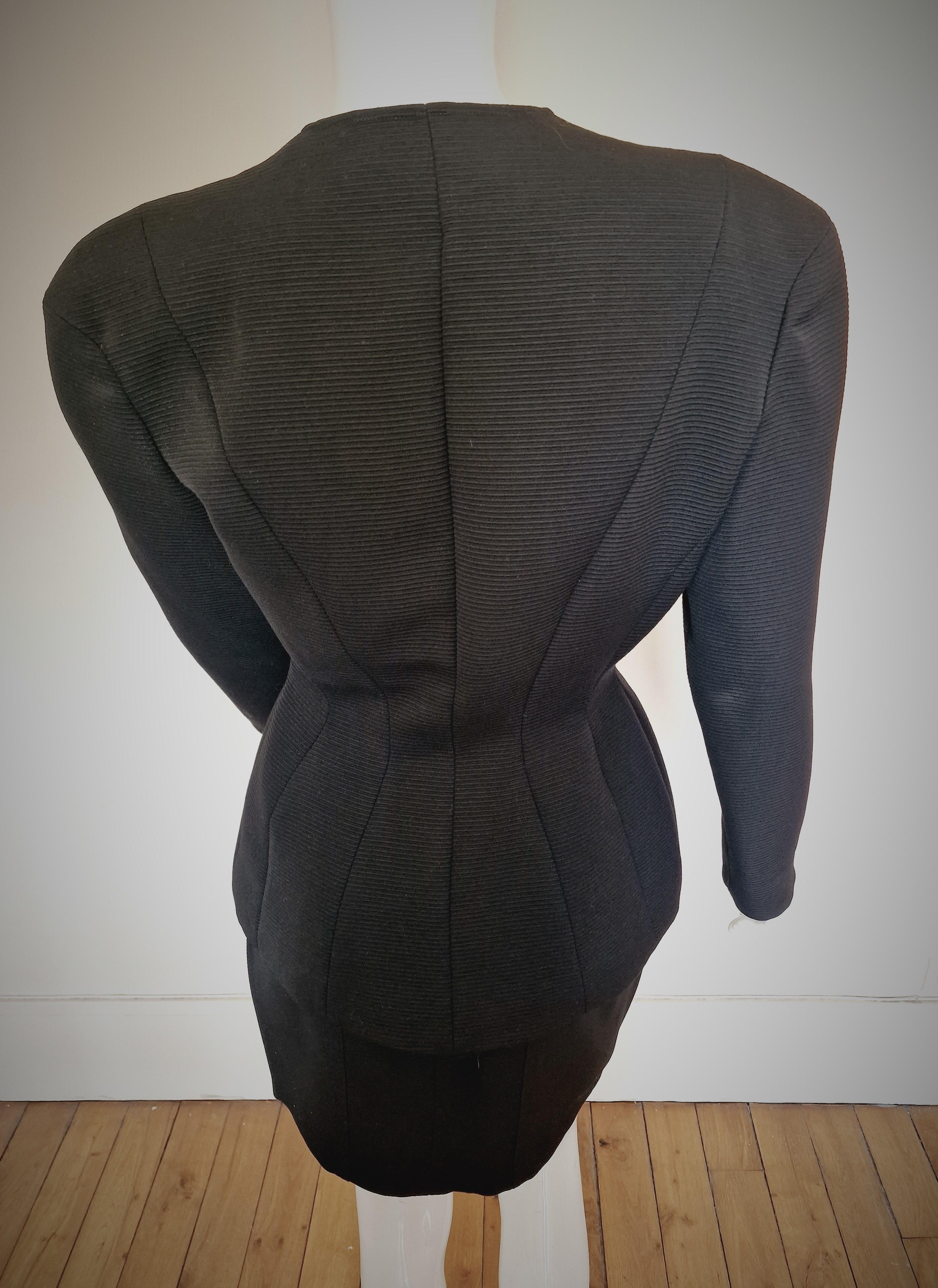 Thierry Mugler Bee Wasp Waist Black Couture Medium Ensemble Blazer Skirt Suit 5