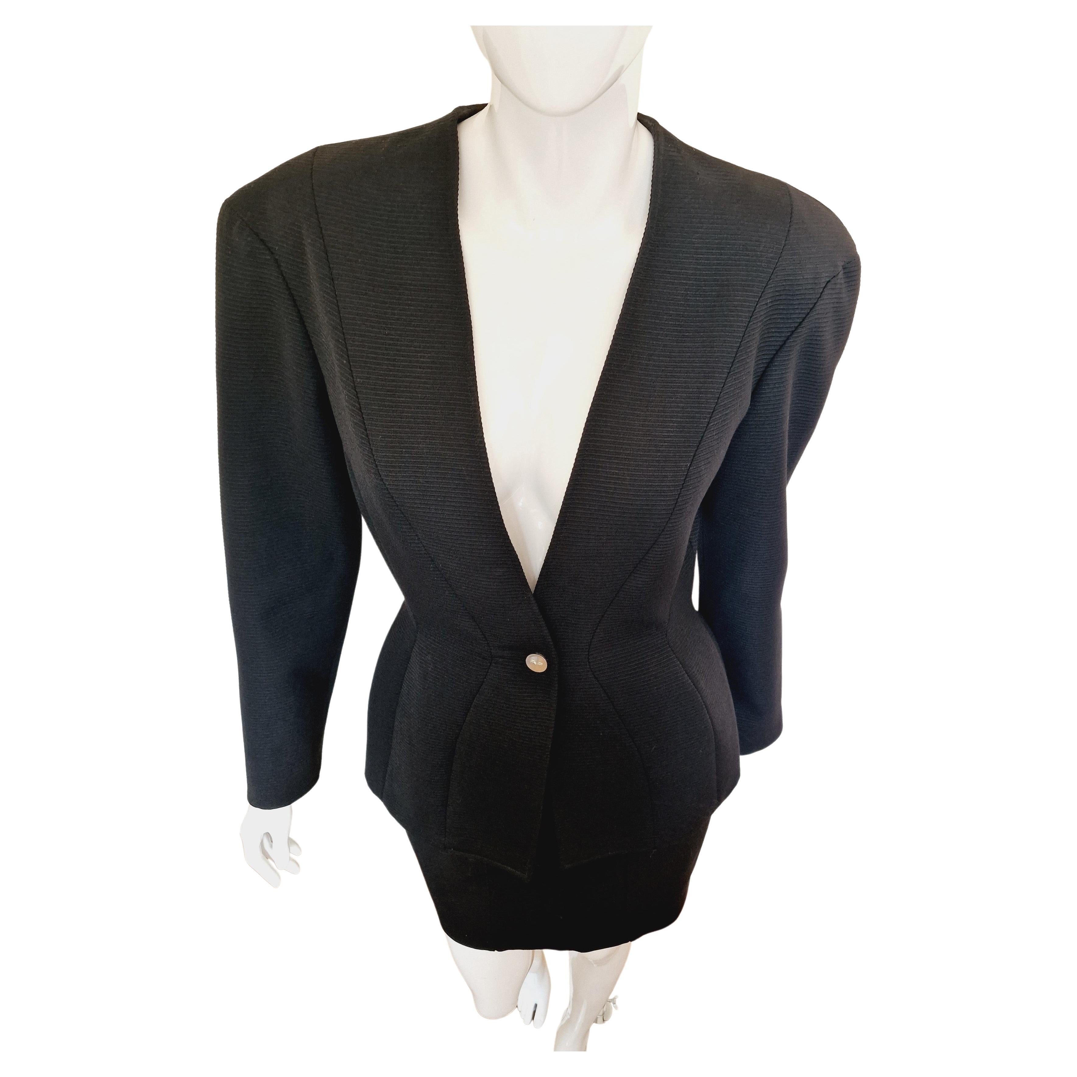 Thierry Mugler Bee Wasp Waist Black Couture Medium Ensemble Blazer Skirt Suit