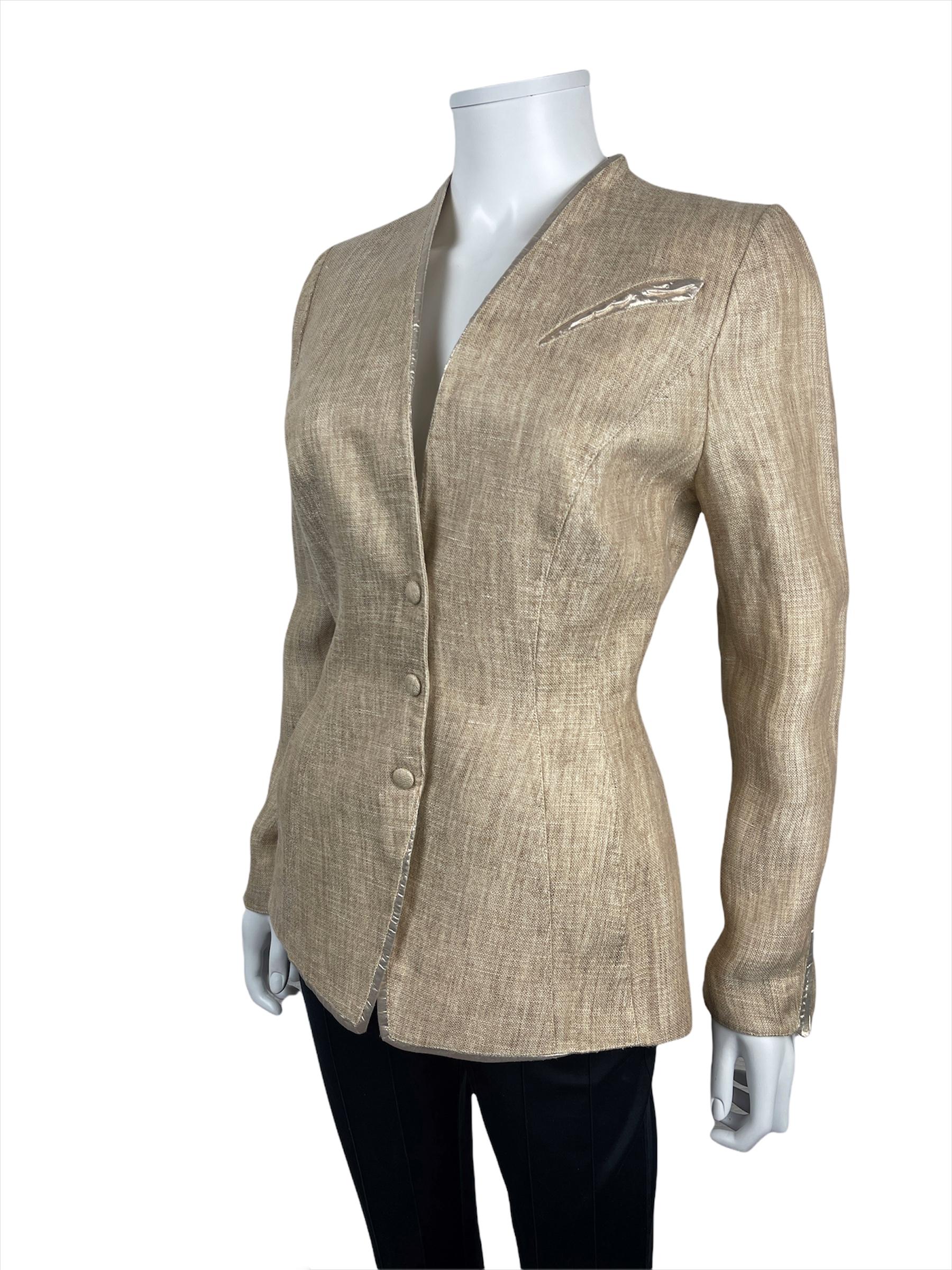 Brown Vintage Thierry Mugler Jacket Beige & Gold Linen 