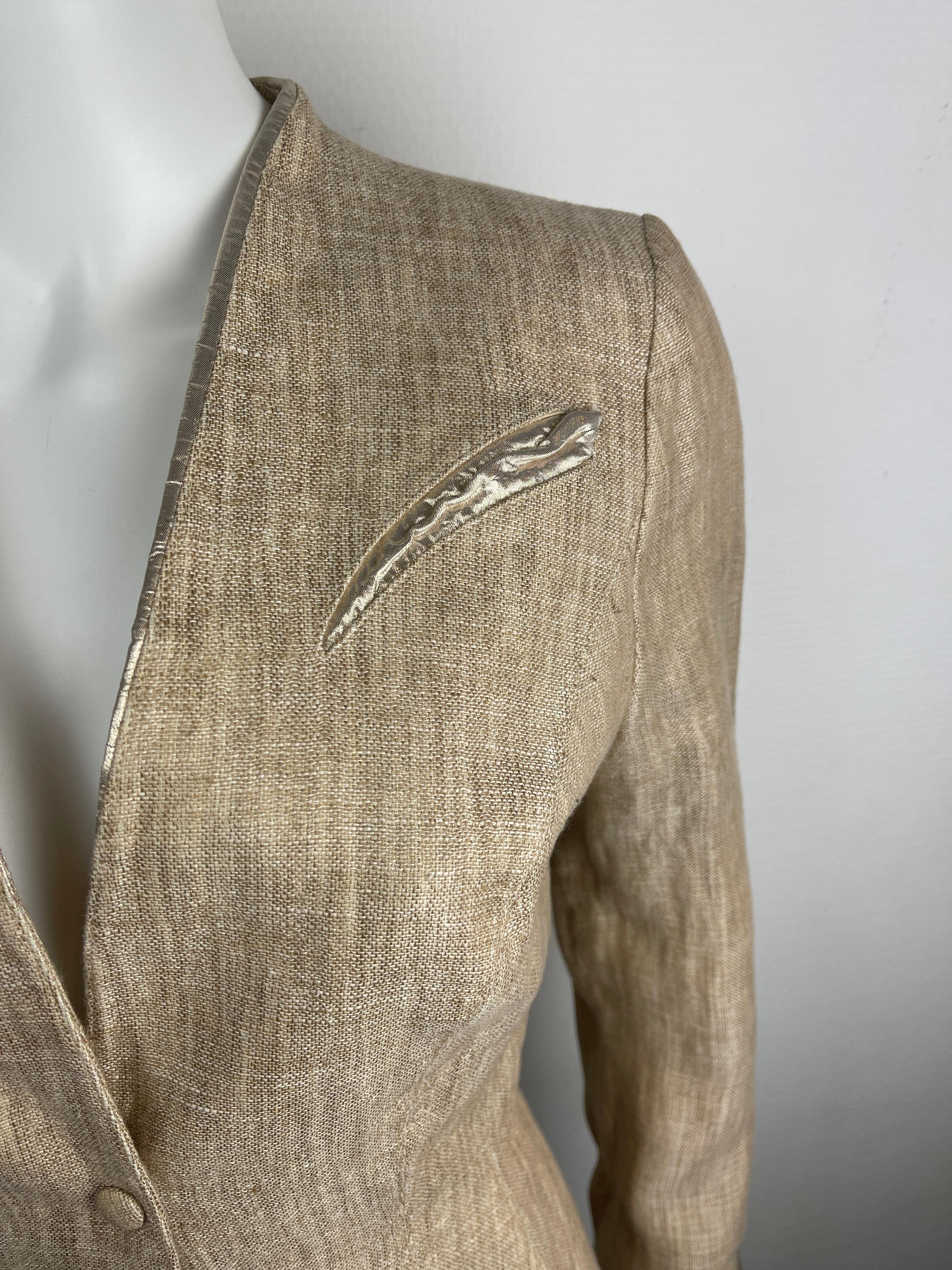 Women's Vintage Thierry Mugler Jacket Beige & Gold Linen 