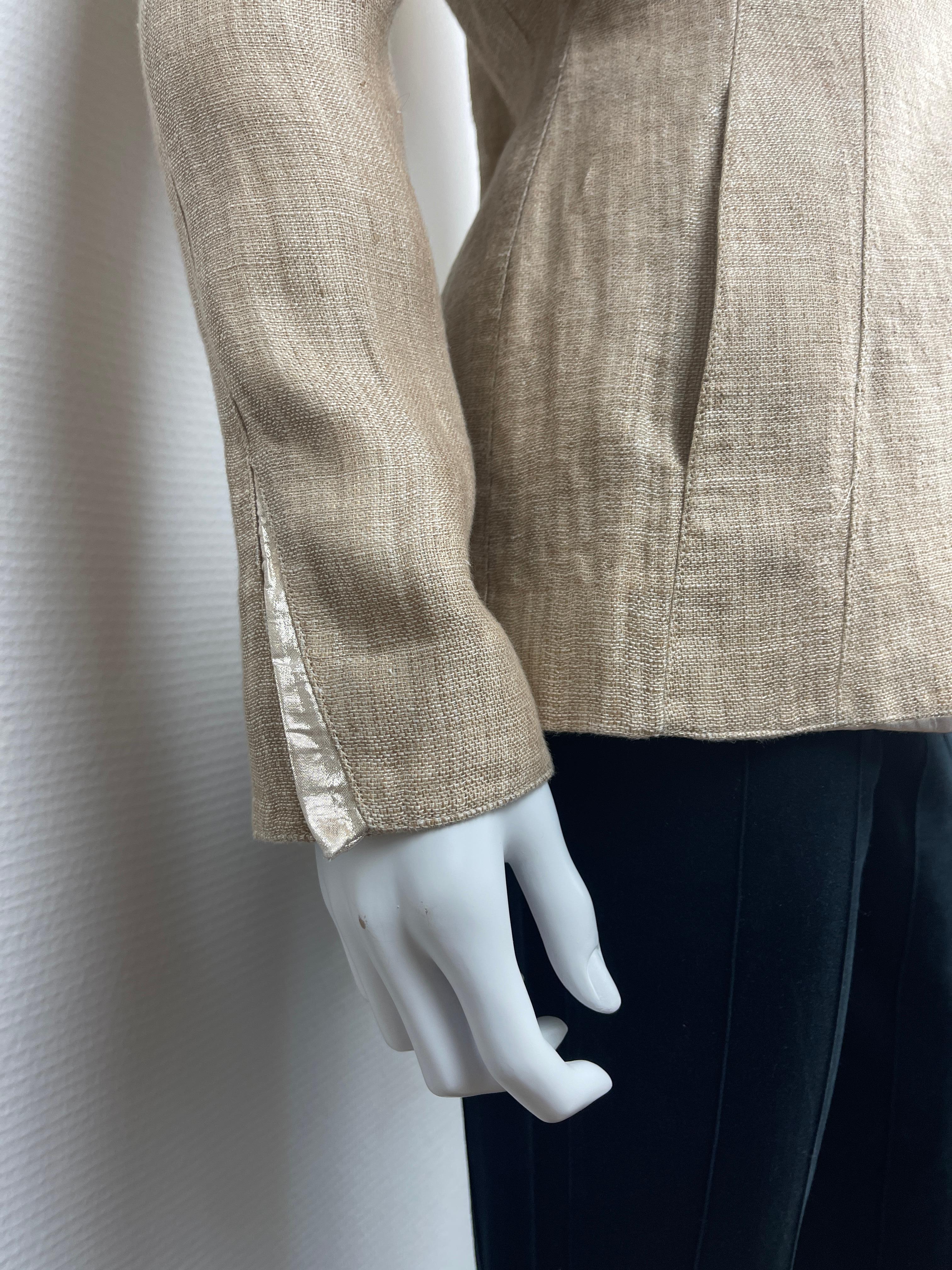 Vintage Thierry Mugler Jacket Beige & Gold Linen  1