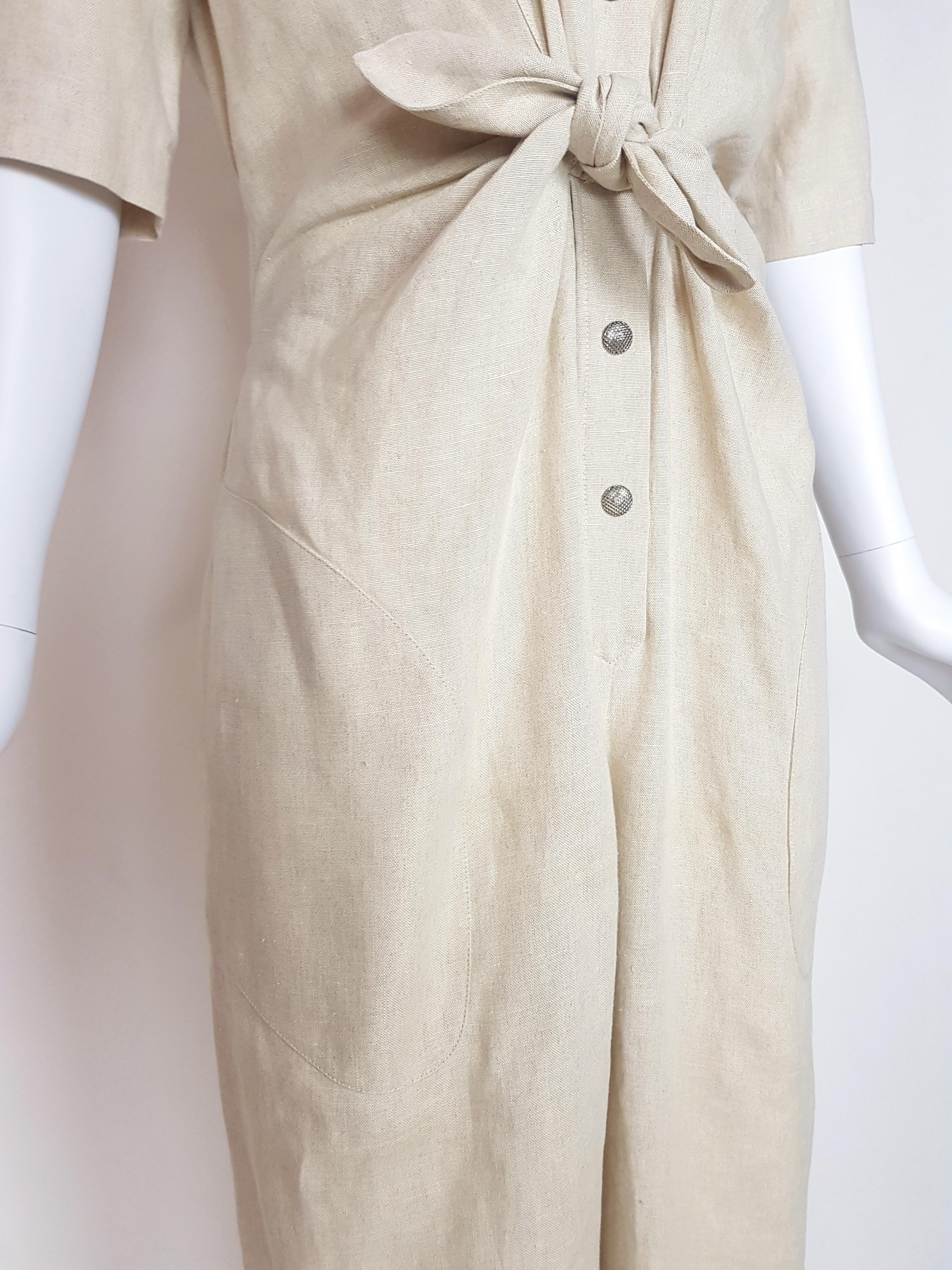 THIERRY MUGLER beige linen Jumpsuit, c. 1990 In Good Condition In Genève, CH