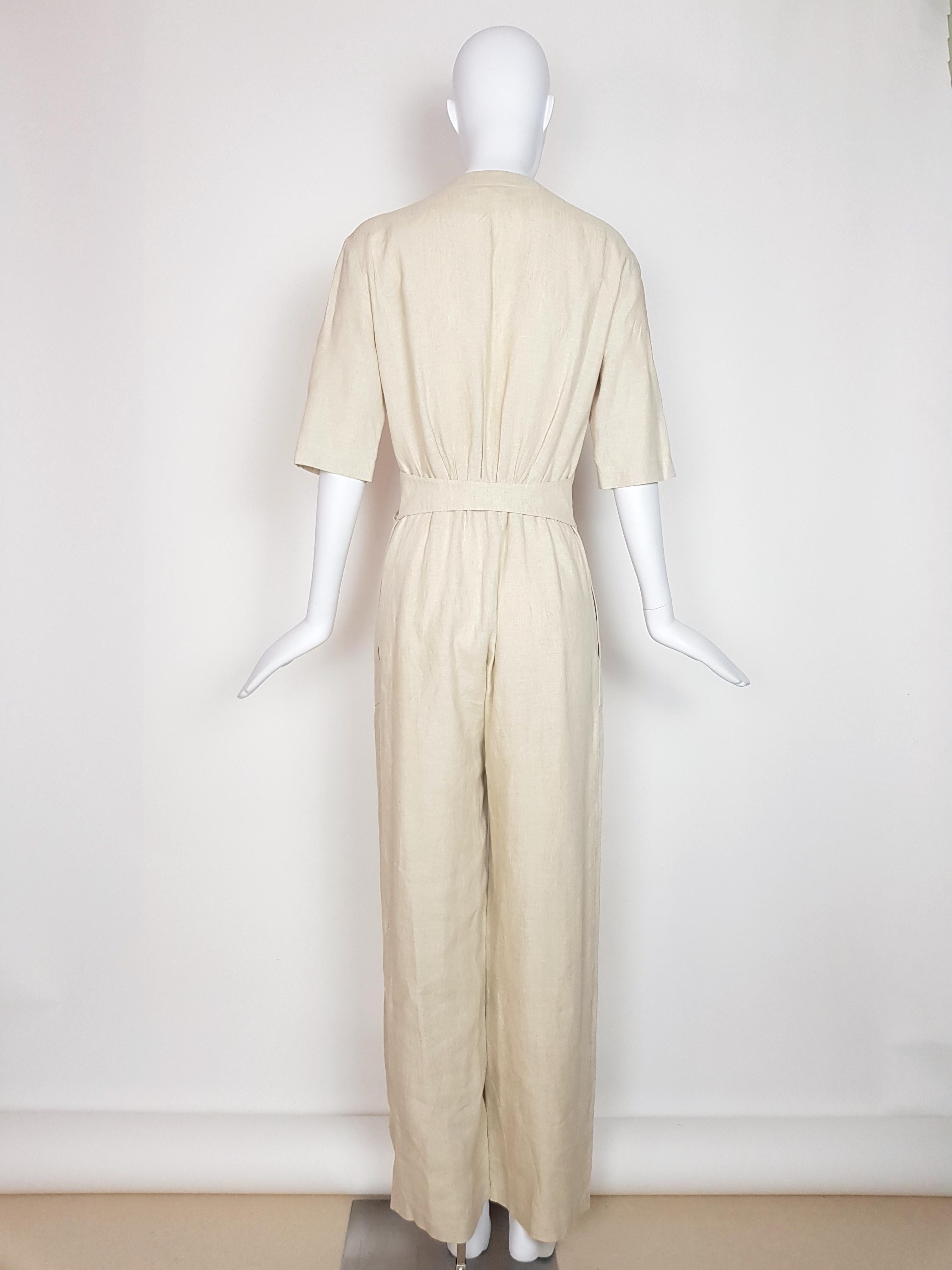 Women's THIERRY MUGLER beige linen Jumpsuit, c. 1990
