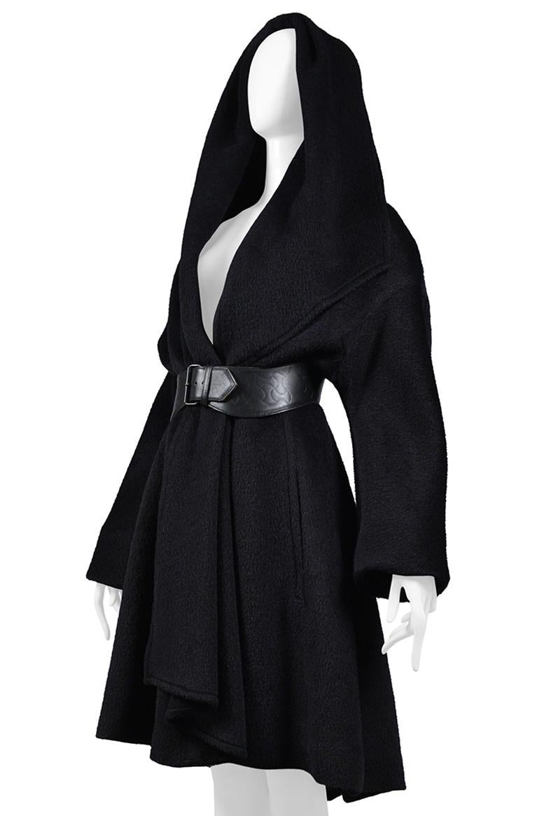Thierry Mugler Black Alpaca Hooded Cape Coat For Sale 1