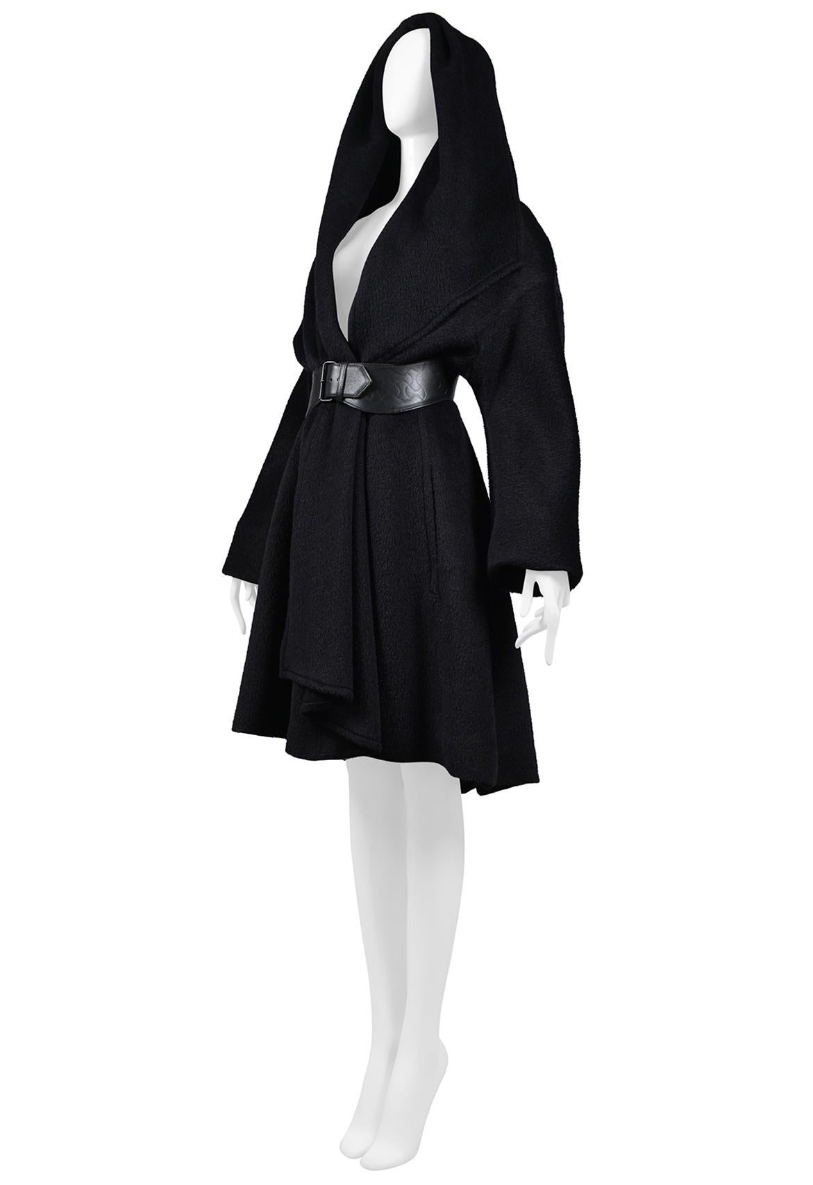 Thierry Mugler Black Alpaca Hooded Cape Coat For Sale 3