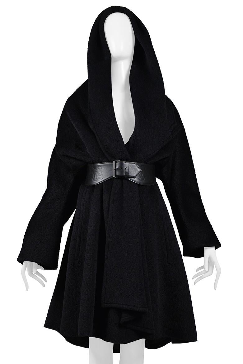 Thierry Mugler Black Alpaca Hooded Cape Coat For Sale 3