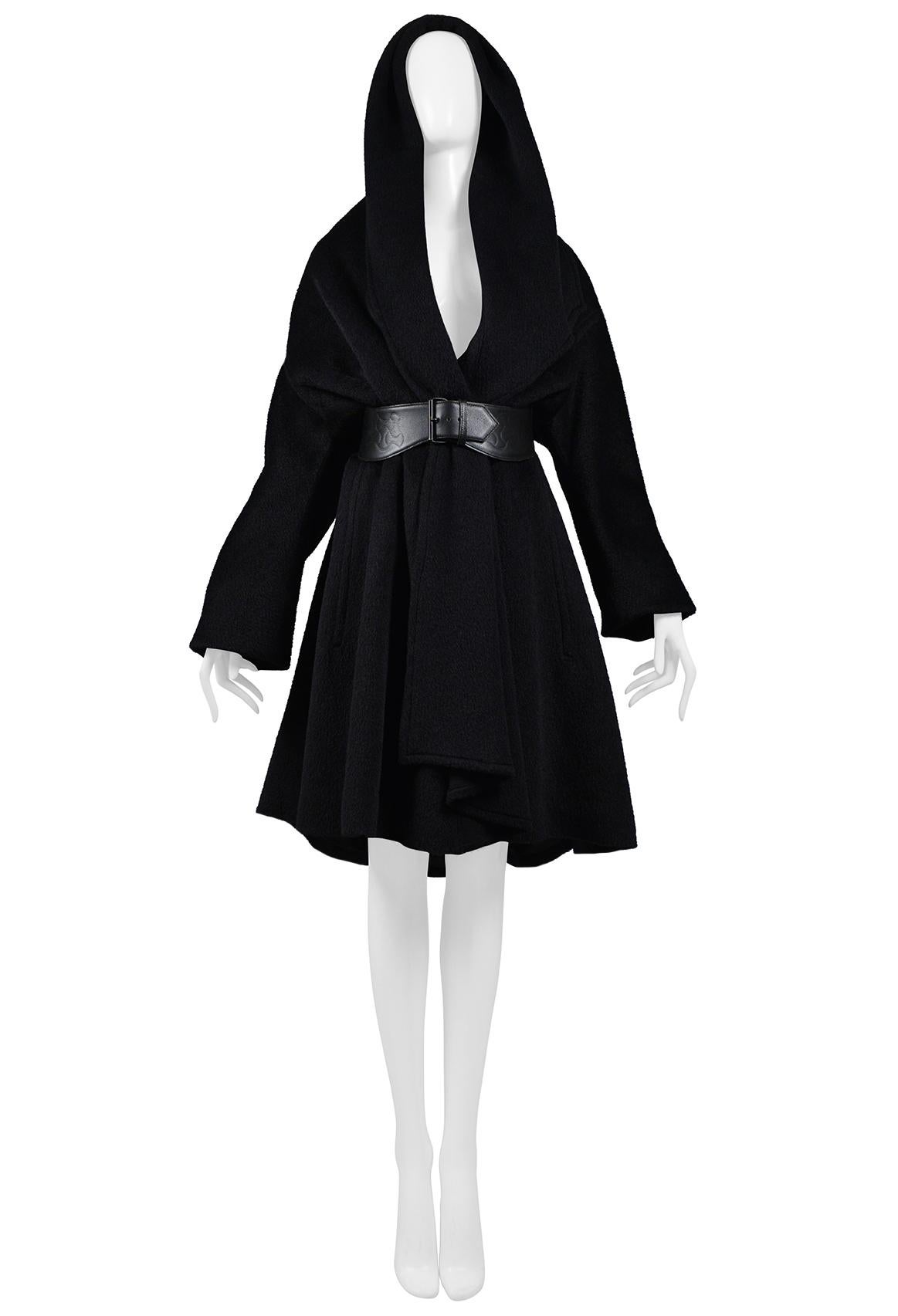 Thierry Mugler Black Alpaca Hooded Cape Coat For Sale 4