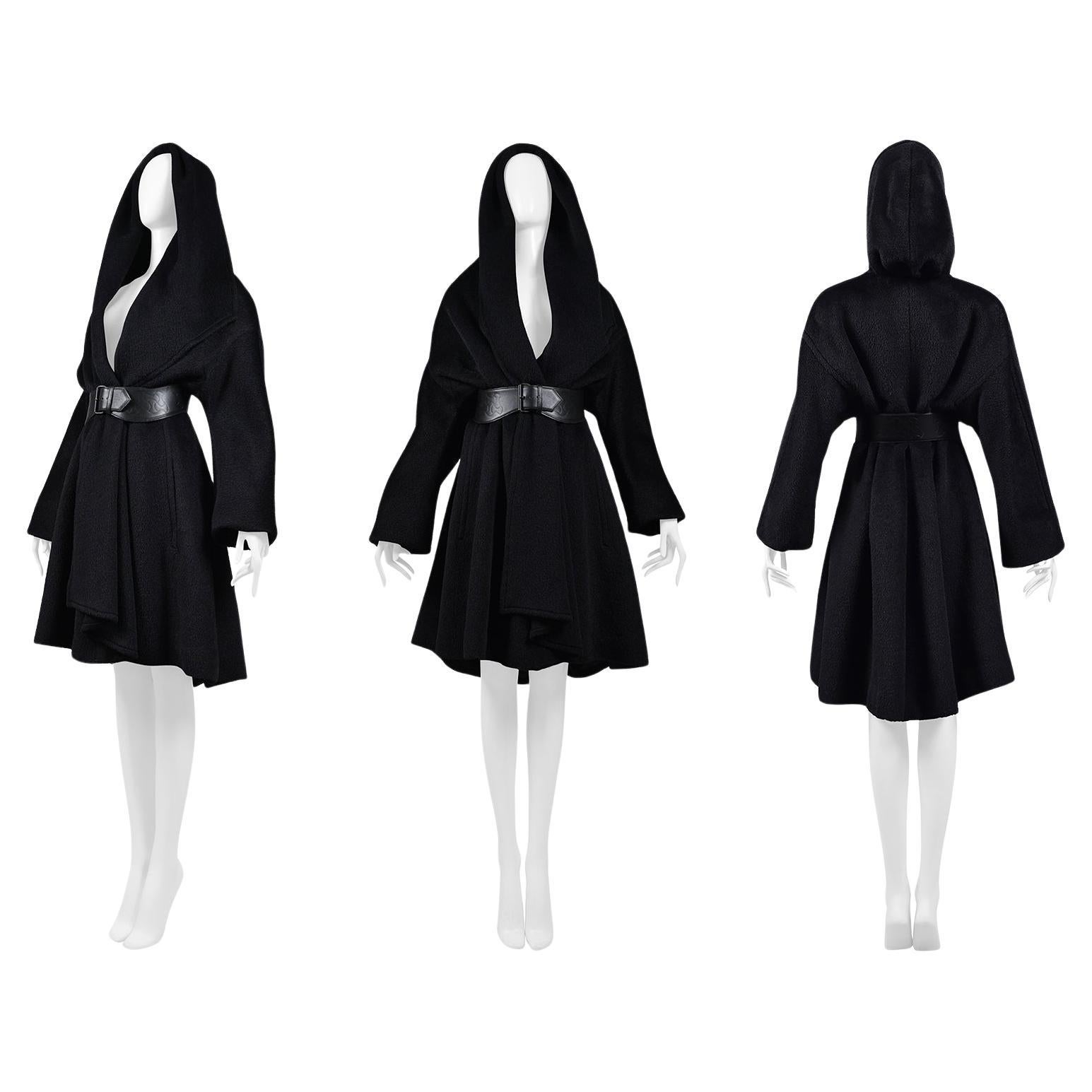 Thierry Mugler Black Alpaca Hooded Cape Coat For Sale