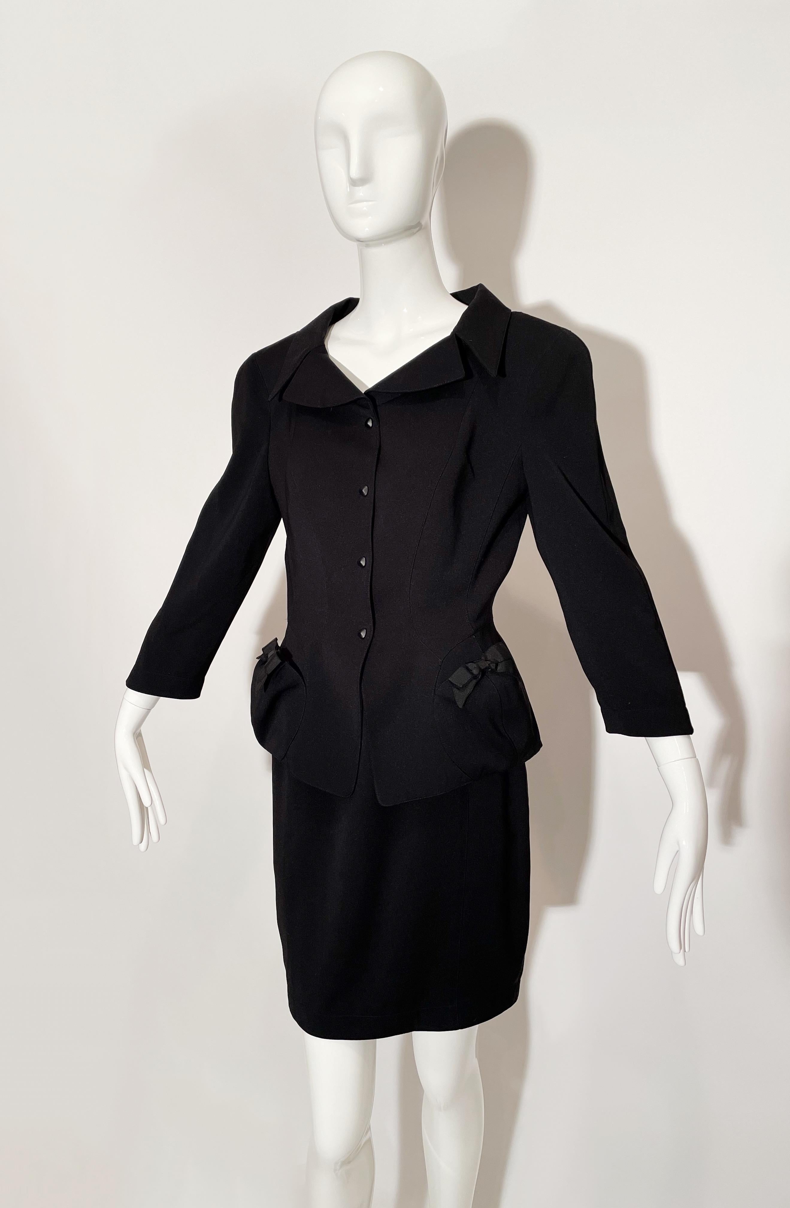 Thierry Mugler Black Bow Skirt Suit  In Excellent Condition For Sale In Los Angeles, CA