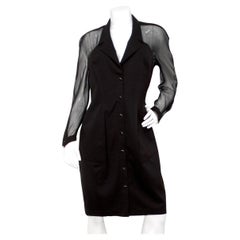 Thierry Mugler Robe boutonnée noire avec manches en soie circa 1990