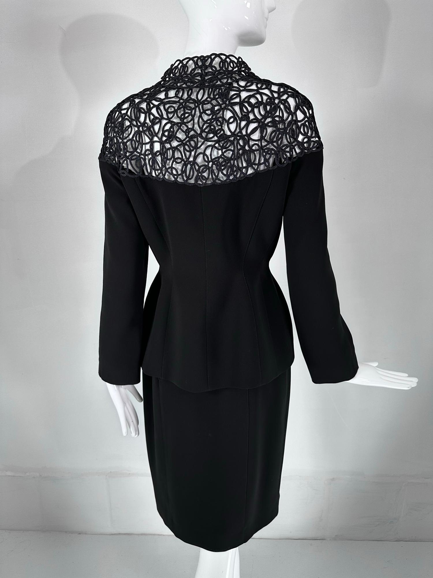 Thierry Mugler Black Cord Lace Hourglass Jacket & Skirt Set  1980s  40 For Sale 1