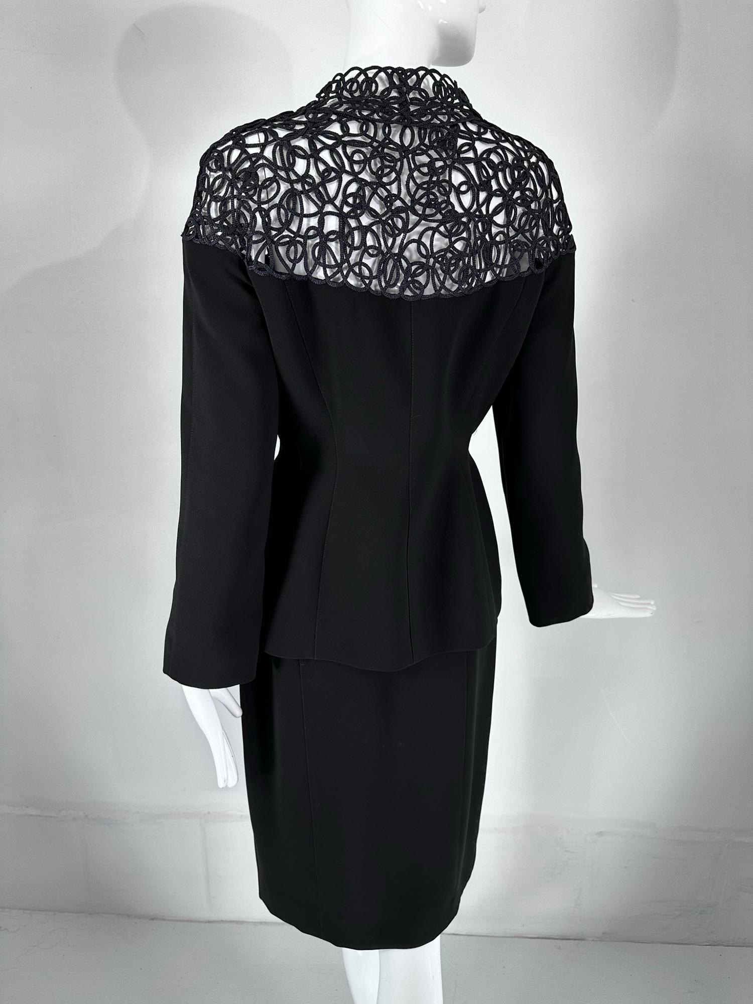 Thierry Mugler Black Cord Lace Hourglass Jacket & Skirt Set  1980s  40 For Sale 2