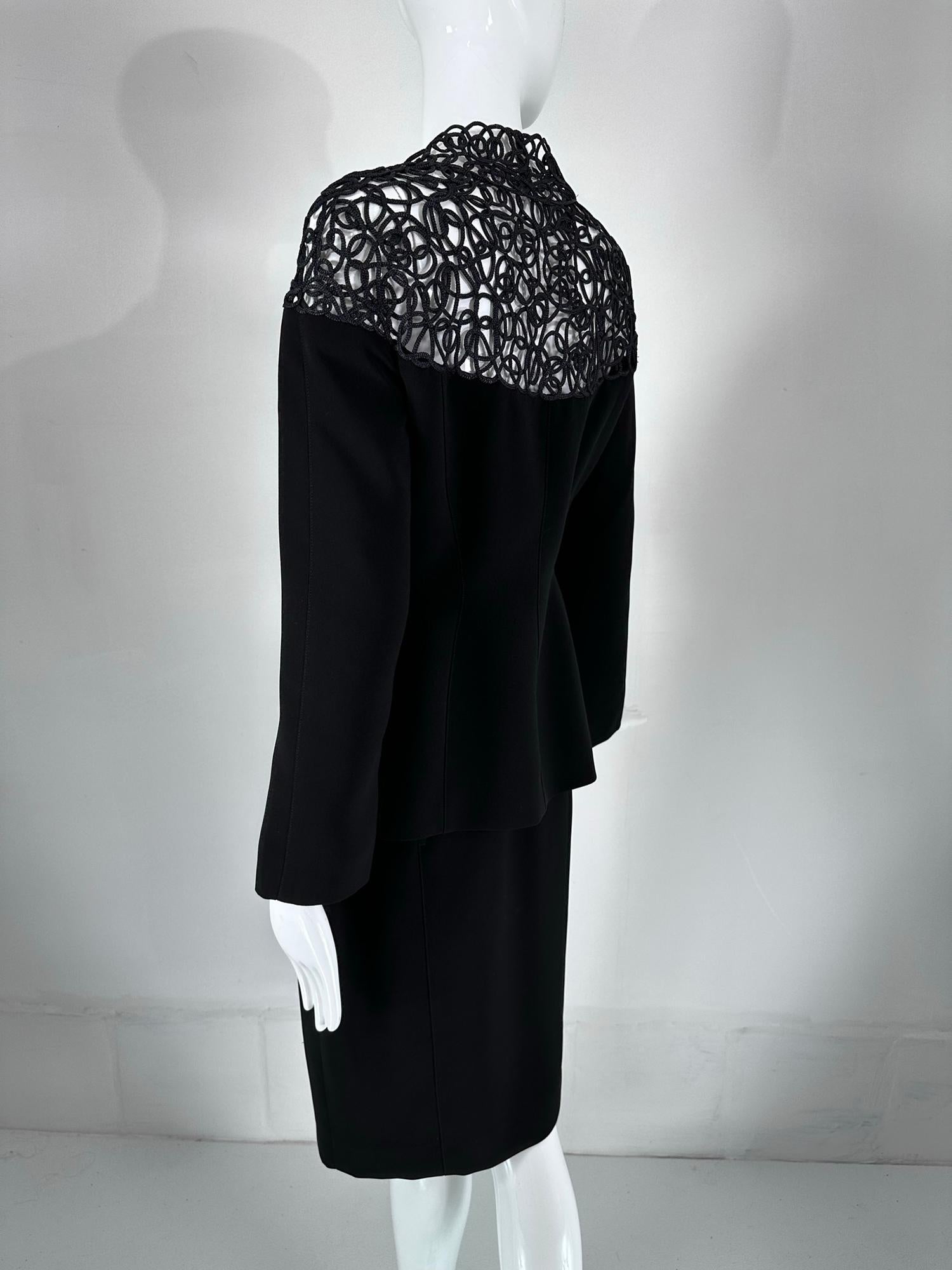 Thierry Mugler Black Cord Lace Hourglass Jacket & Skirt Set  1980s  40 For Sale 3