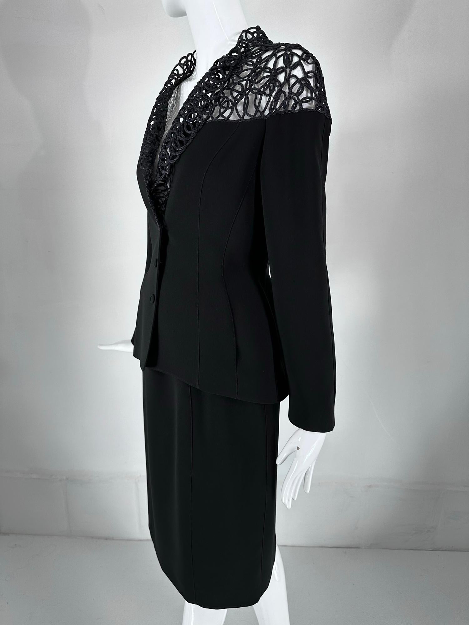 Thierry Mugler Black Cord Lace Hourglass Jacket & Skirt Set  1980s  40 For Sale 4