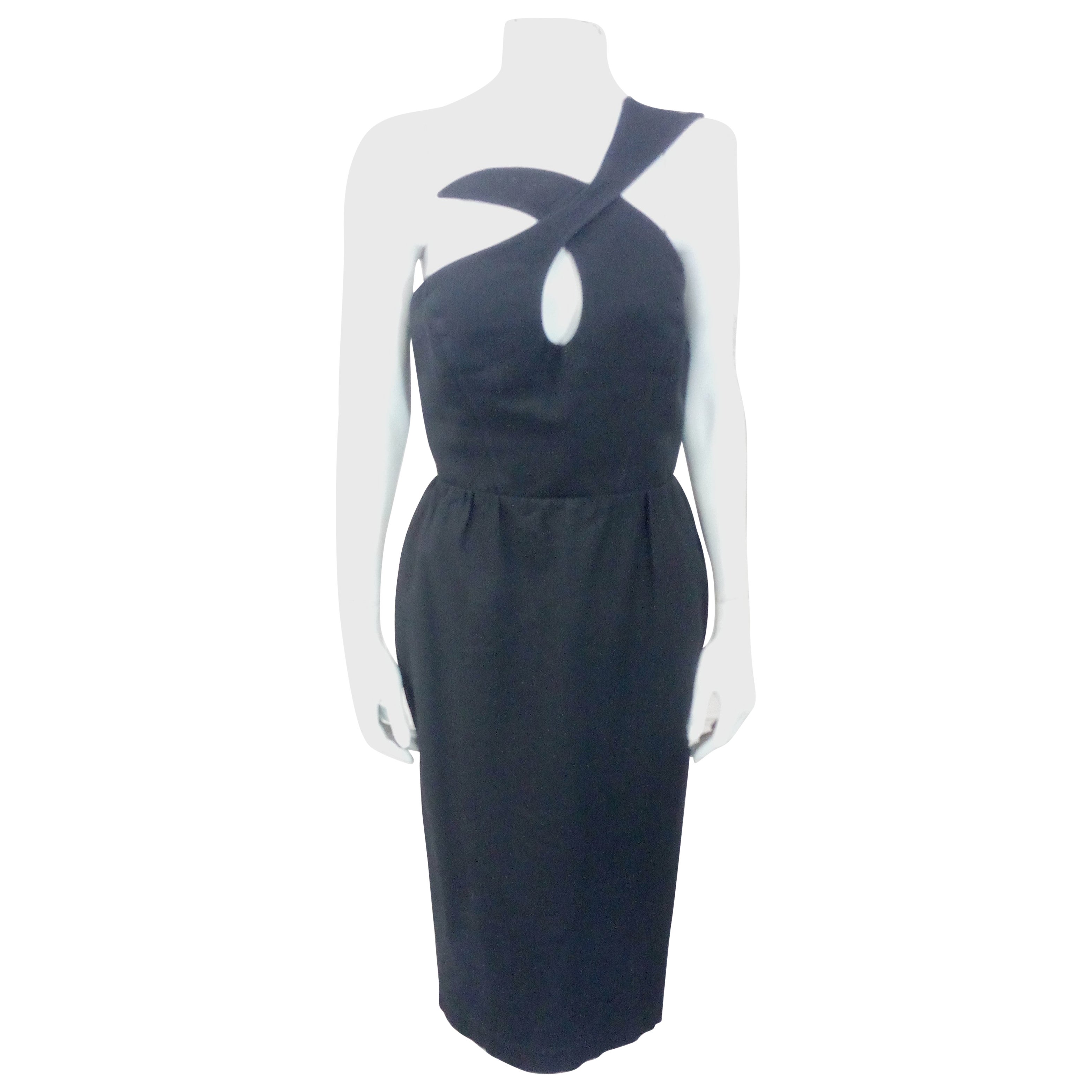 Thierry Mugler Black Cotton Pique Wave Dress