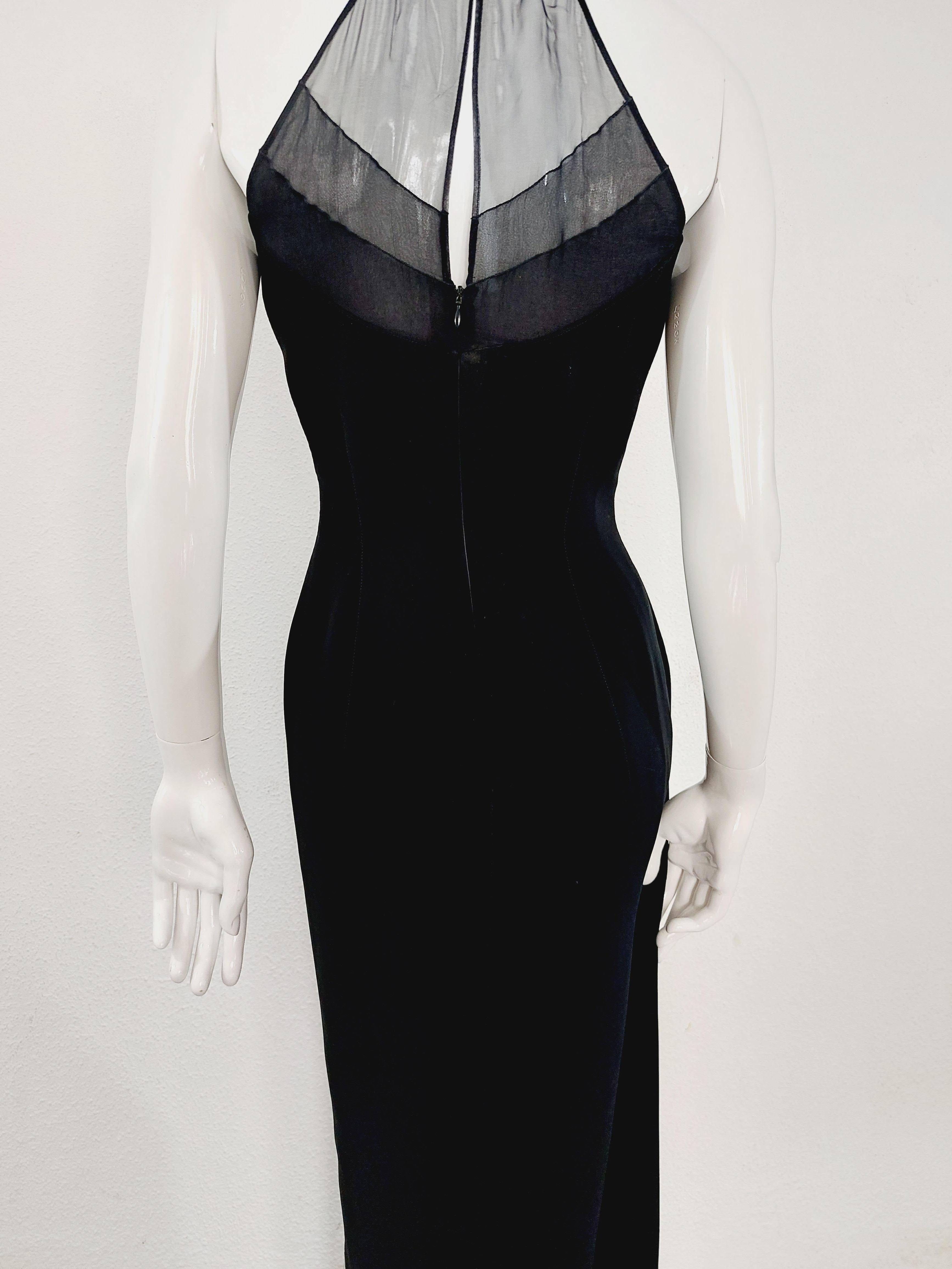 Thierry Mugler Black Elegant Mesh Transparent Formal Cocktail Evening Gown Dress 8