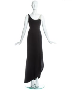 Thierry Mugler schwarzes Abendkleid mit Perlennetz:: c. 1990s