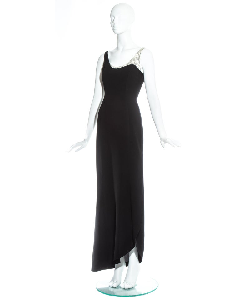 Thierry Mugler black evening dress with beaded mesh, c. 1990s In Good Condition In London, GB