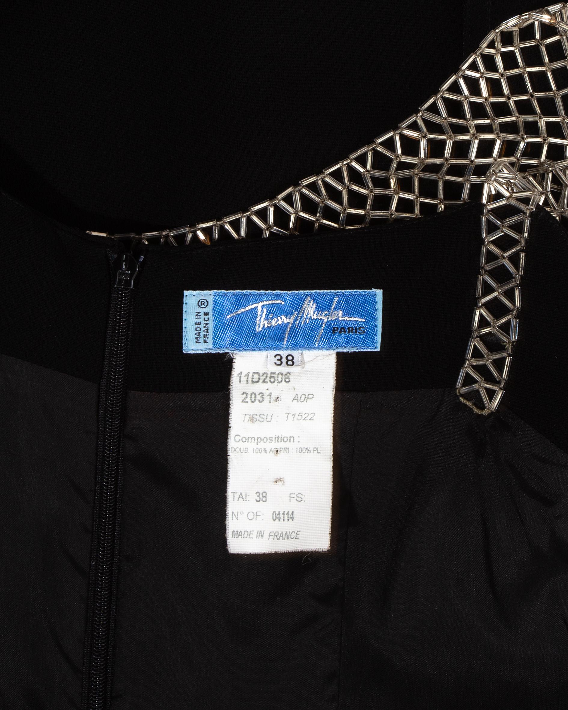 Black Thierry Mugler black evening dress with beaded mesh, c. 1990s