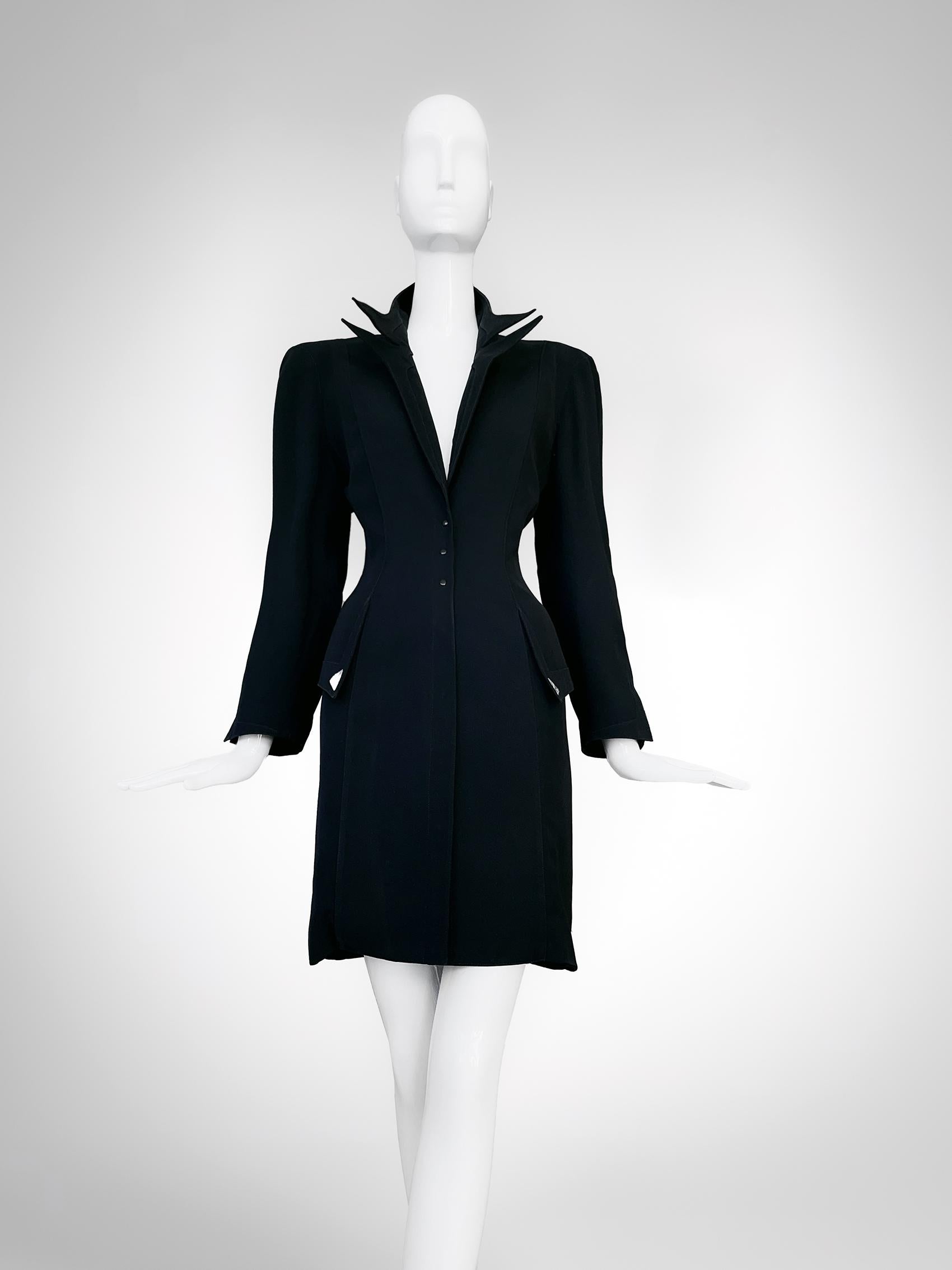 Thierry Mugler Black Jacket Dramatic Collar Coat For Sale 1