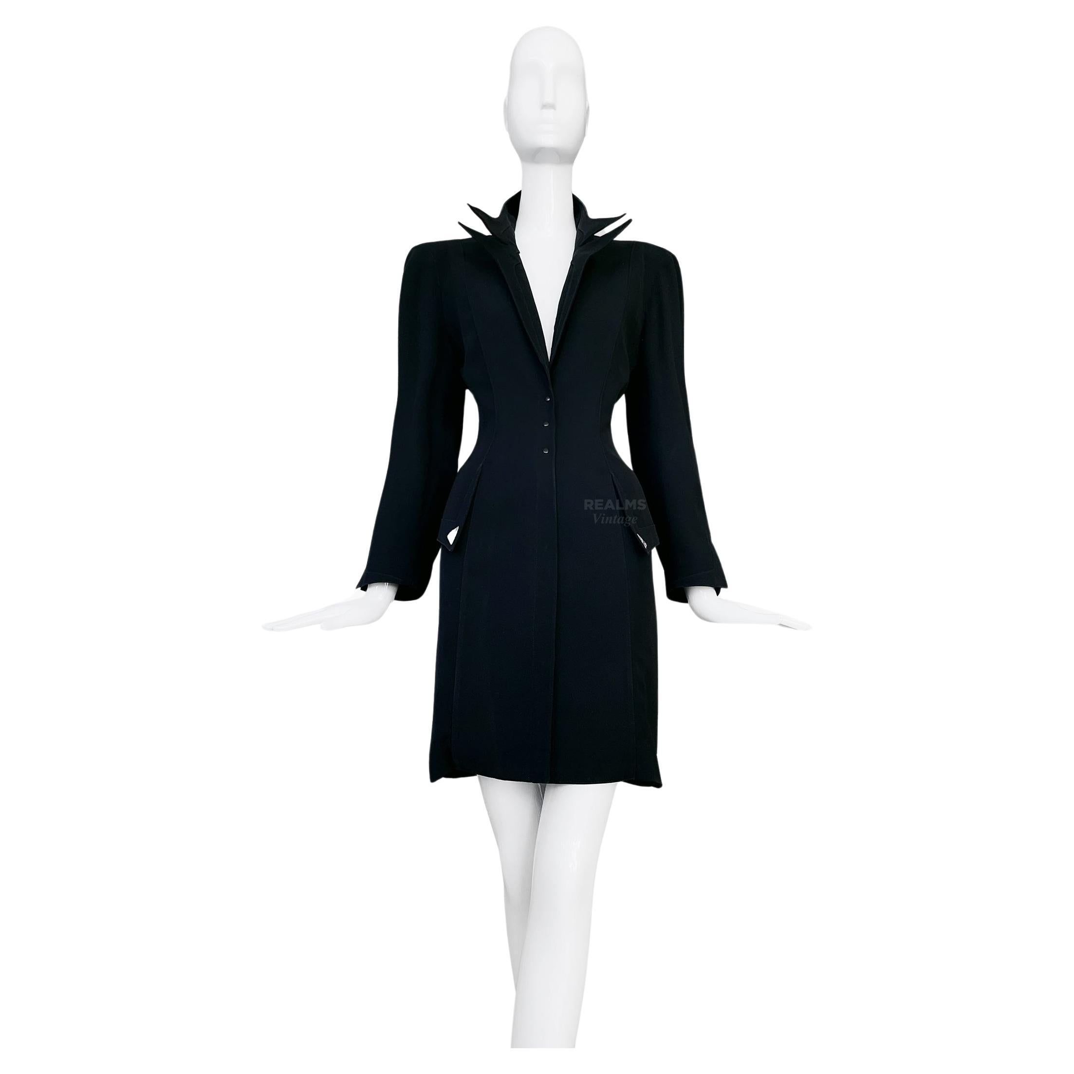 Thierry Mugler Black Jacket Dramatic Collar Coat For Sale