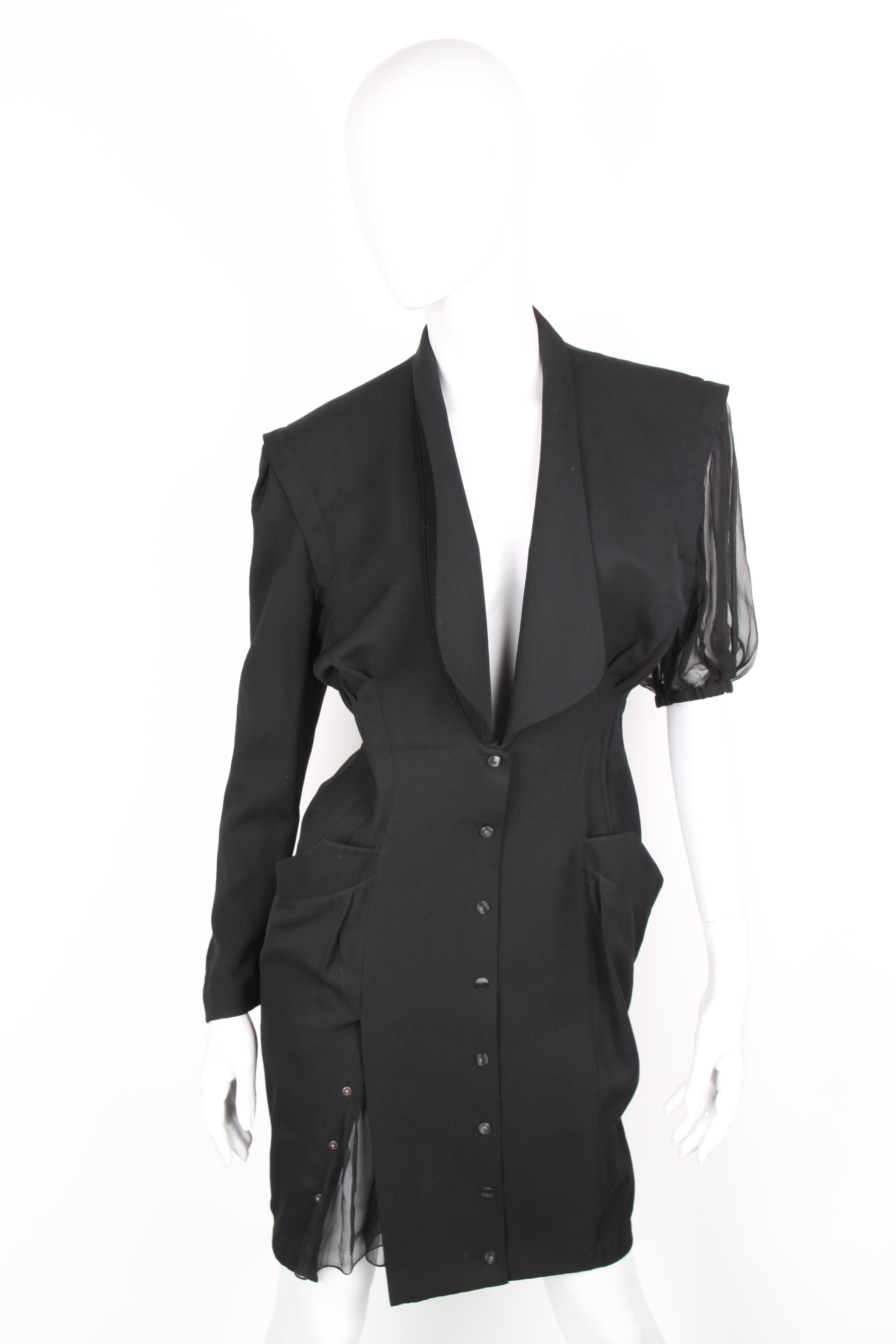 Thierry Mugler Black Knee Length Detachable Sleeves Dress In Excellent Condition For Sale In Baarn, NL